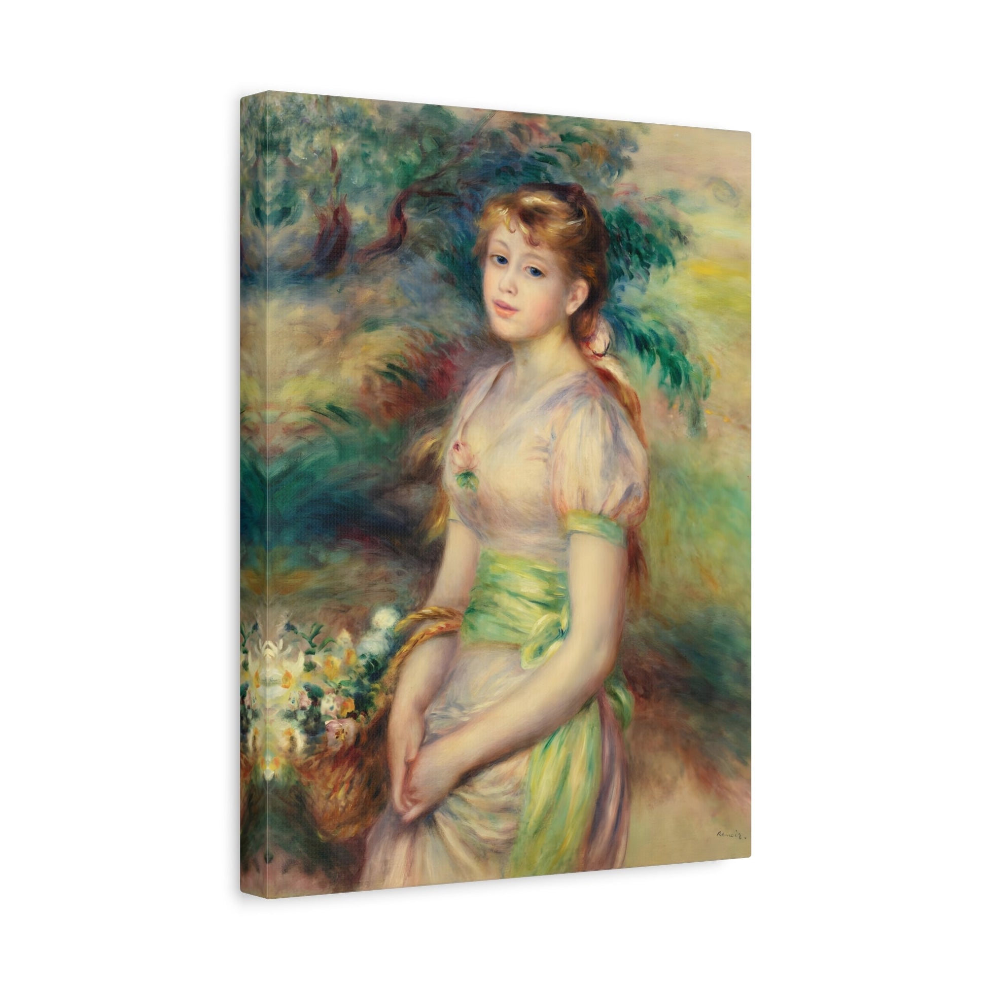 Pierre Auguste Renoir Young Girl Basket of Flowers - Canvas Wall Art Prints