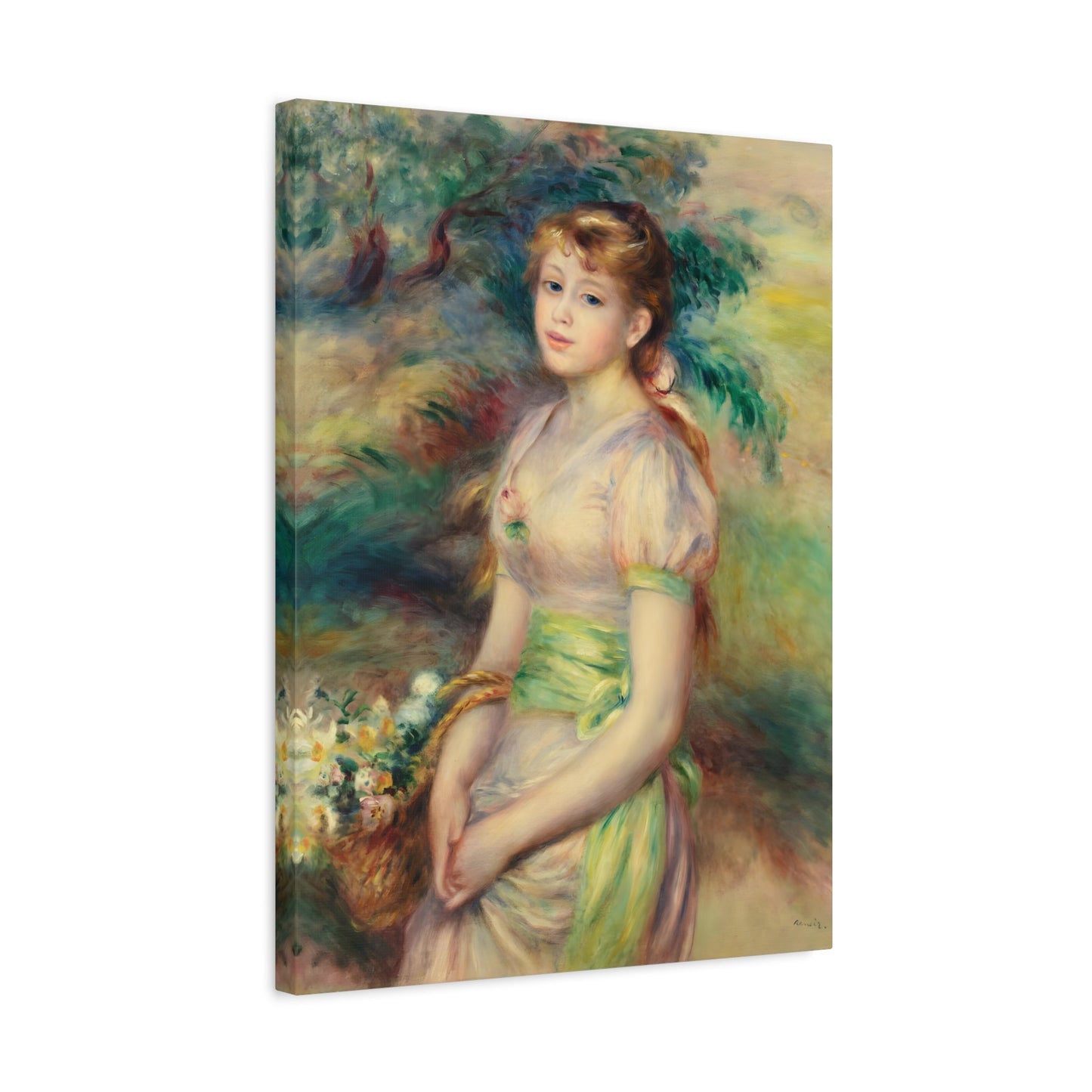 Pierre Auguste Renoir Young Girl Basket of Flowers - Canvas Wall Art Prints