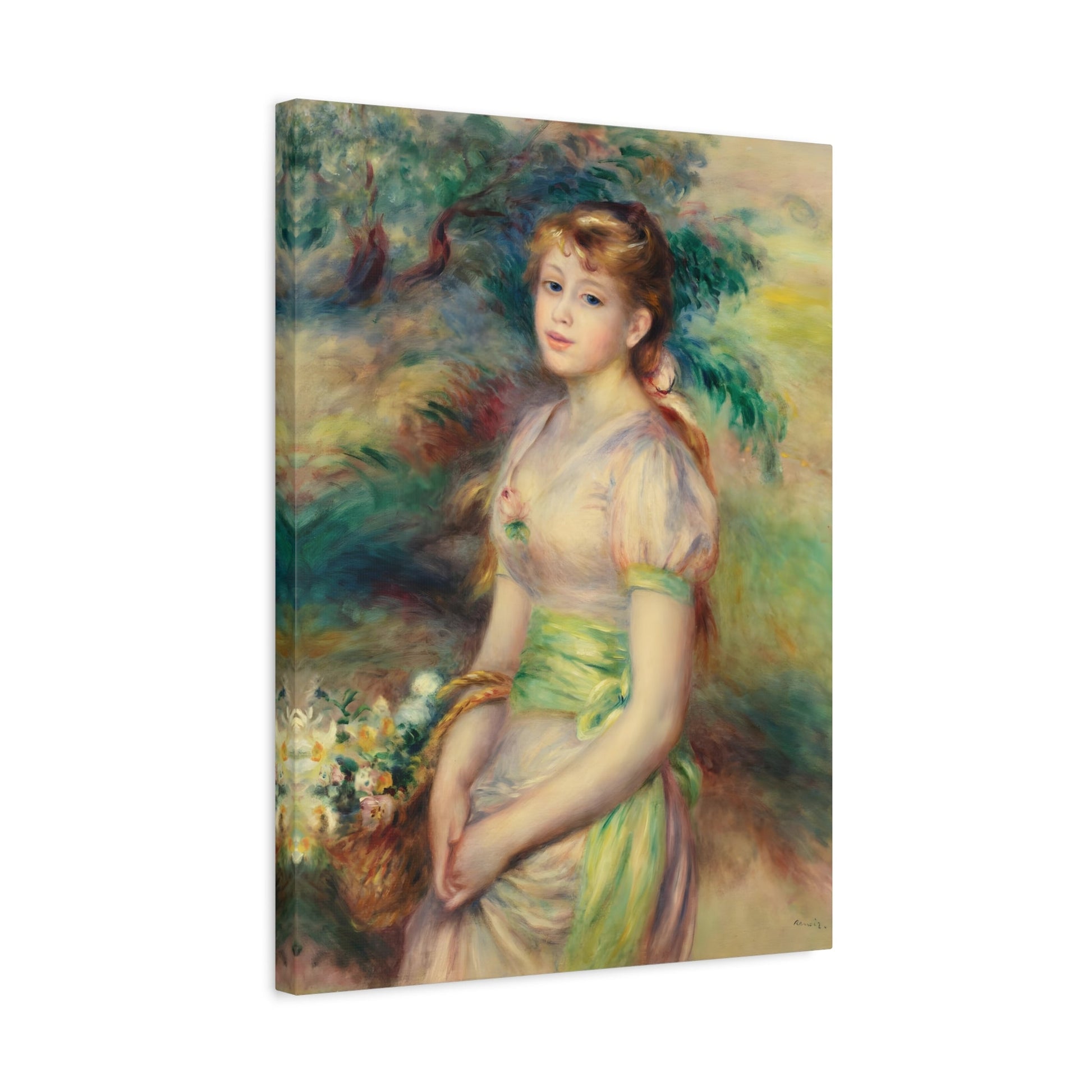 Pierre Auguste Renoir Young Girl Basket of Flowers - Canvas Wall Art Prints