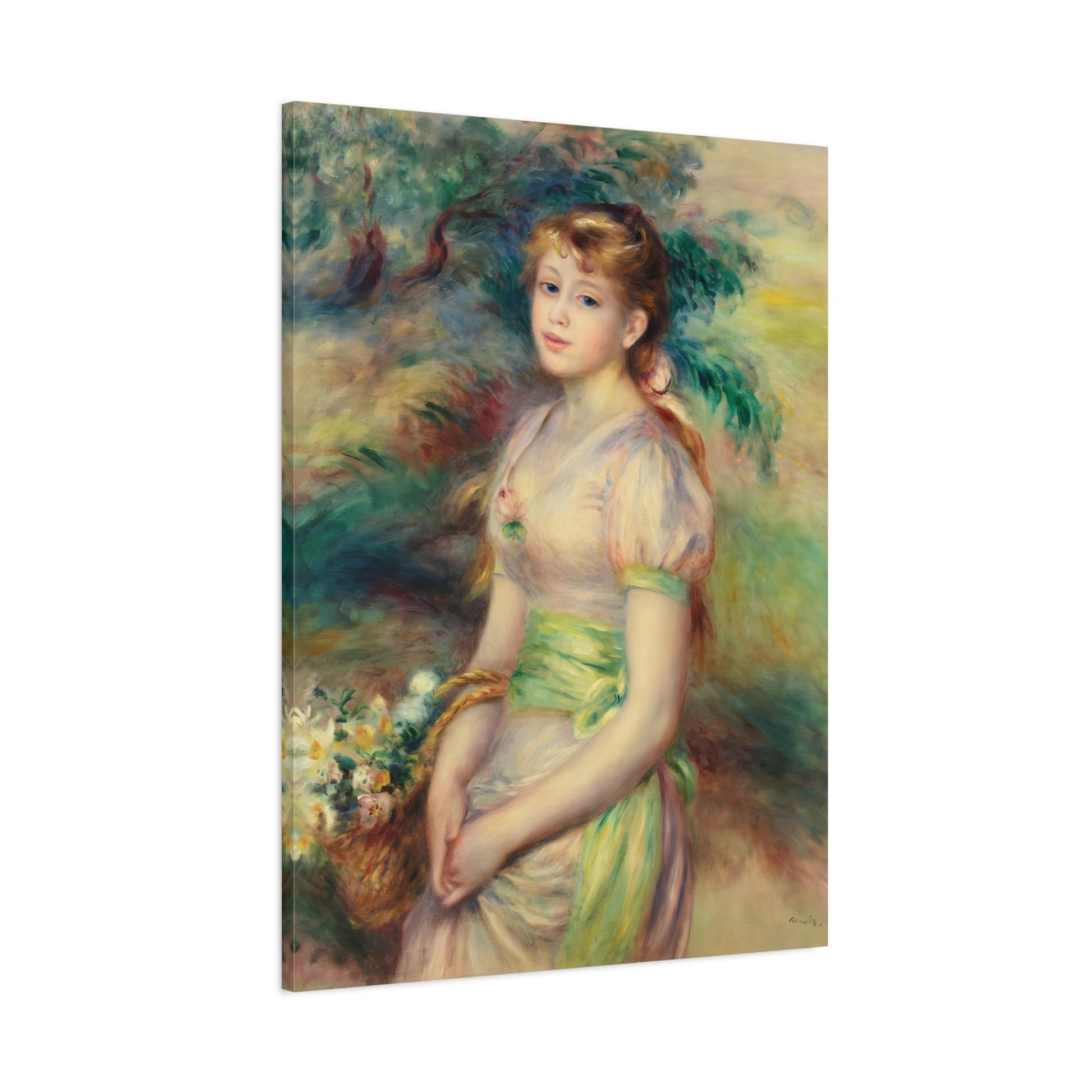 Pierre Auguste Renoir Young Girl Basket of Flowers - Canvas Wall Art Prints