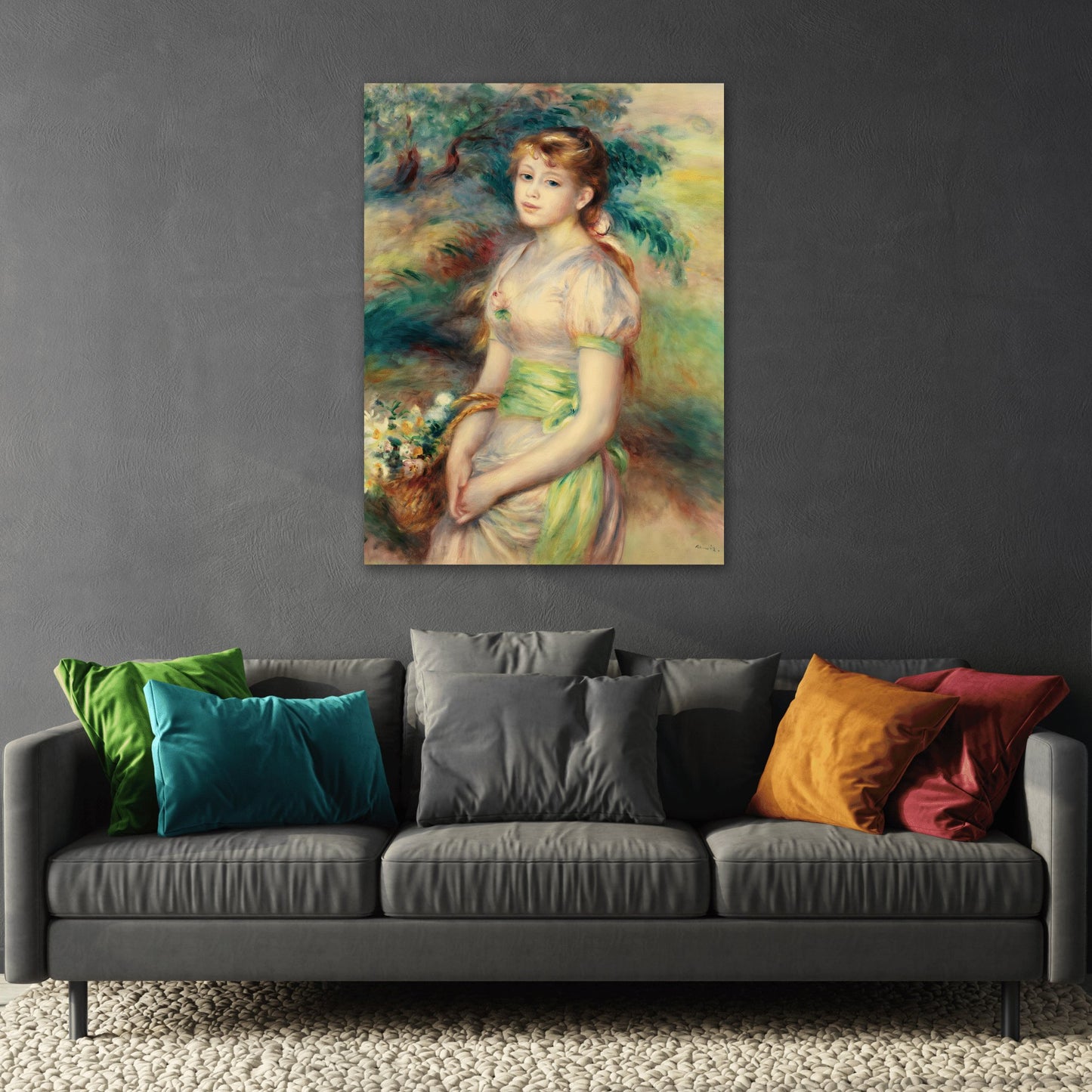 Pierre Auguste Renoir Young Girl Basket of Flowers - Canvas Wall Art Prints