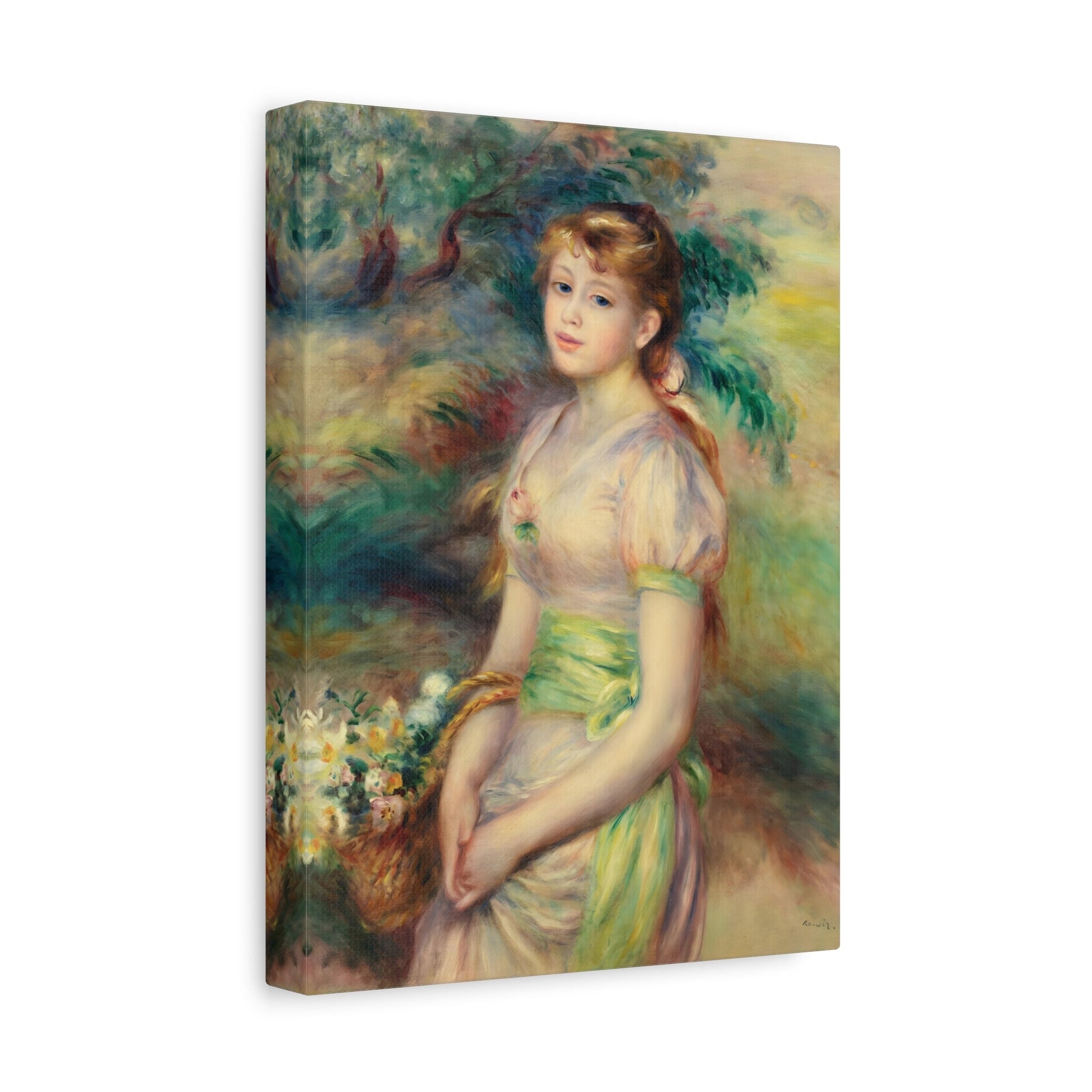 Pierre Auguste Renoir Young Girl Basket of Flowers - Canvas Wall Art Prints