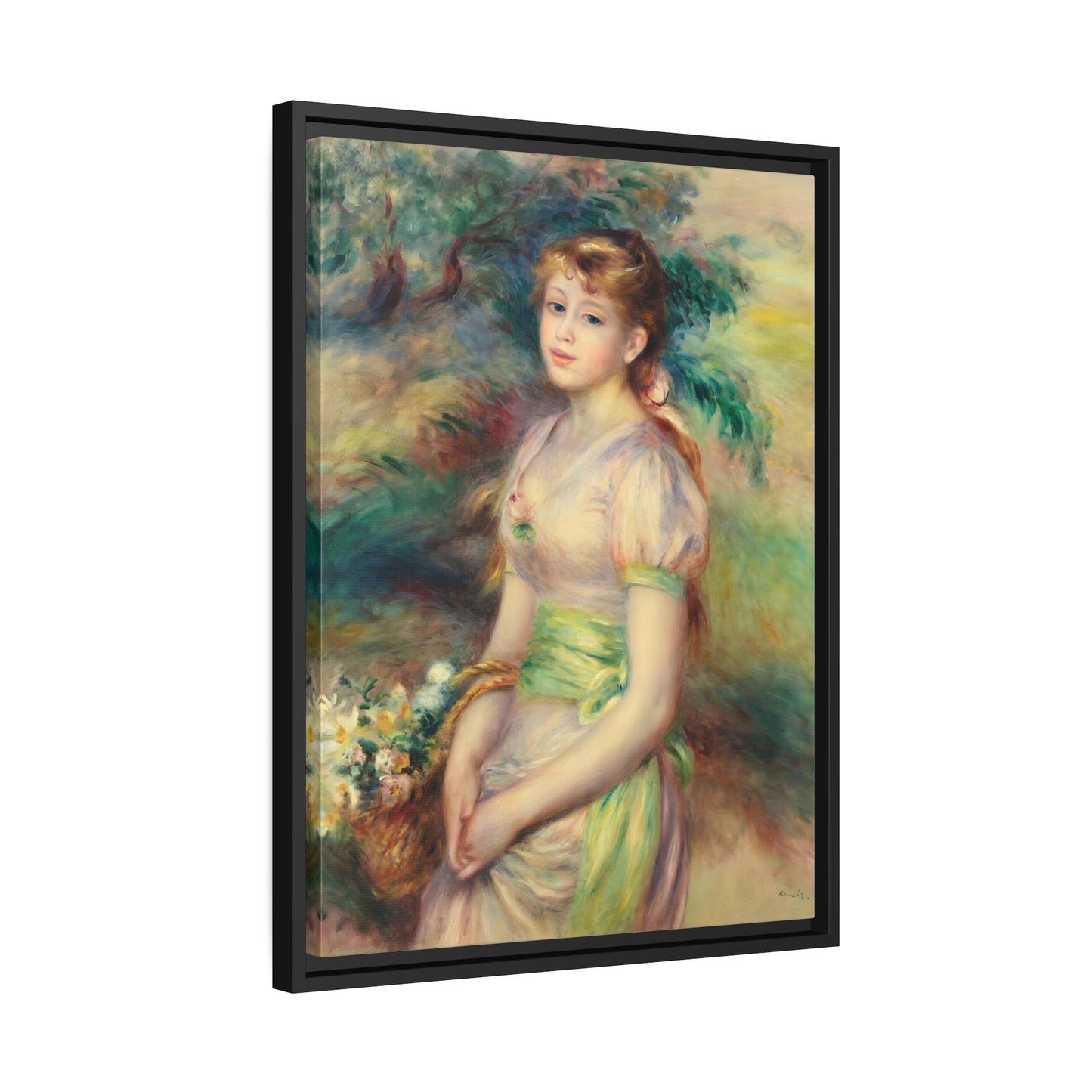 Pierre-Auguste Renoir Young Girl with Flowers Canvas Print - Framed Wall Art Reproduction