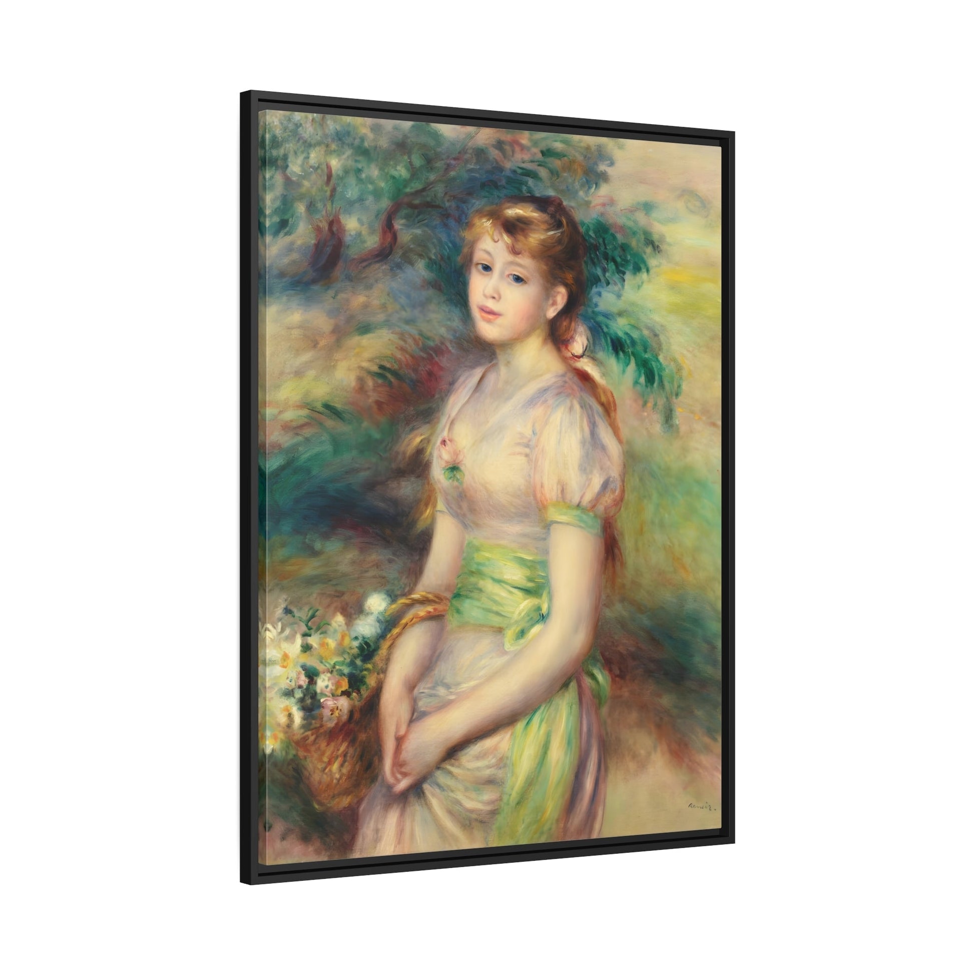 Pierre-Auguste Renoir Young Girl with Flowers Canvas Print - Framed Wall Art Reproduction