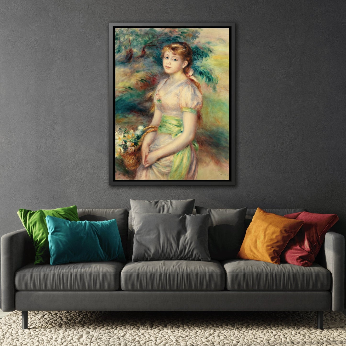 Pierre-Auguste Renoir Young Girl with Flowers Canvas Print - Framed Wall Art Reproduction