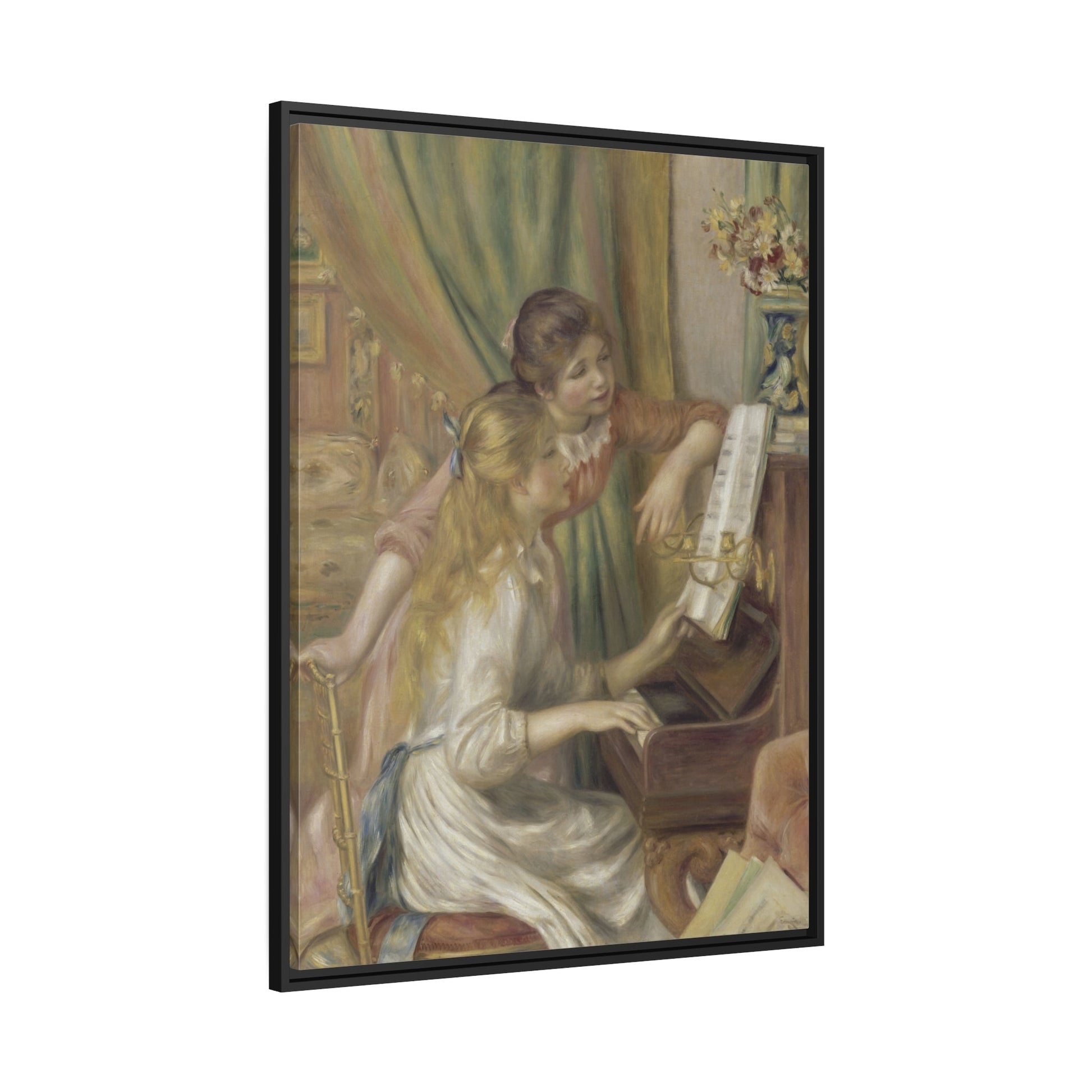 Pierre Auguste Renoir Young Girls at the Piano - Framed Canvas Art Reproduction