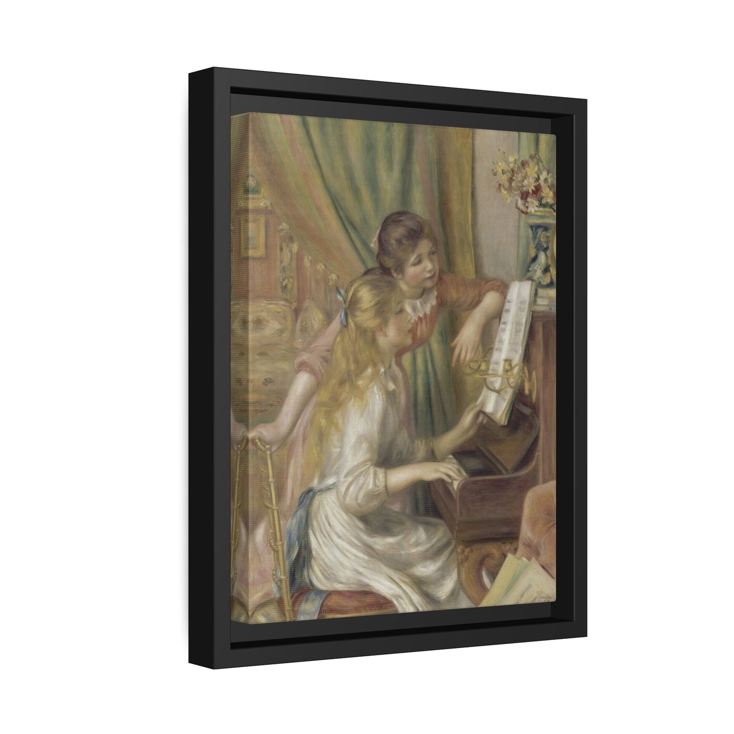 Pierre Auguste Renoir Young Girls at the Piano - Framed Canvas Art Reproduction