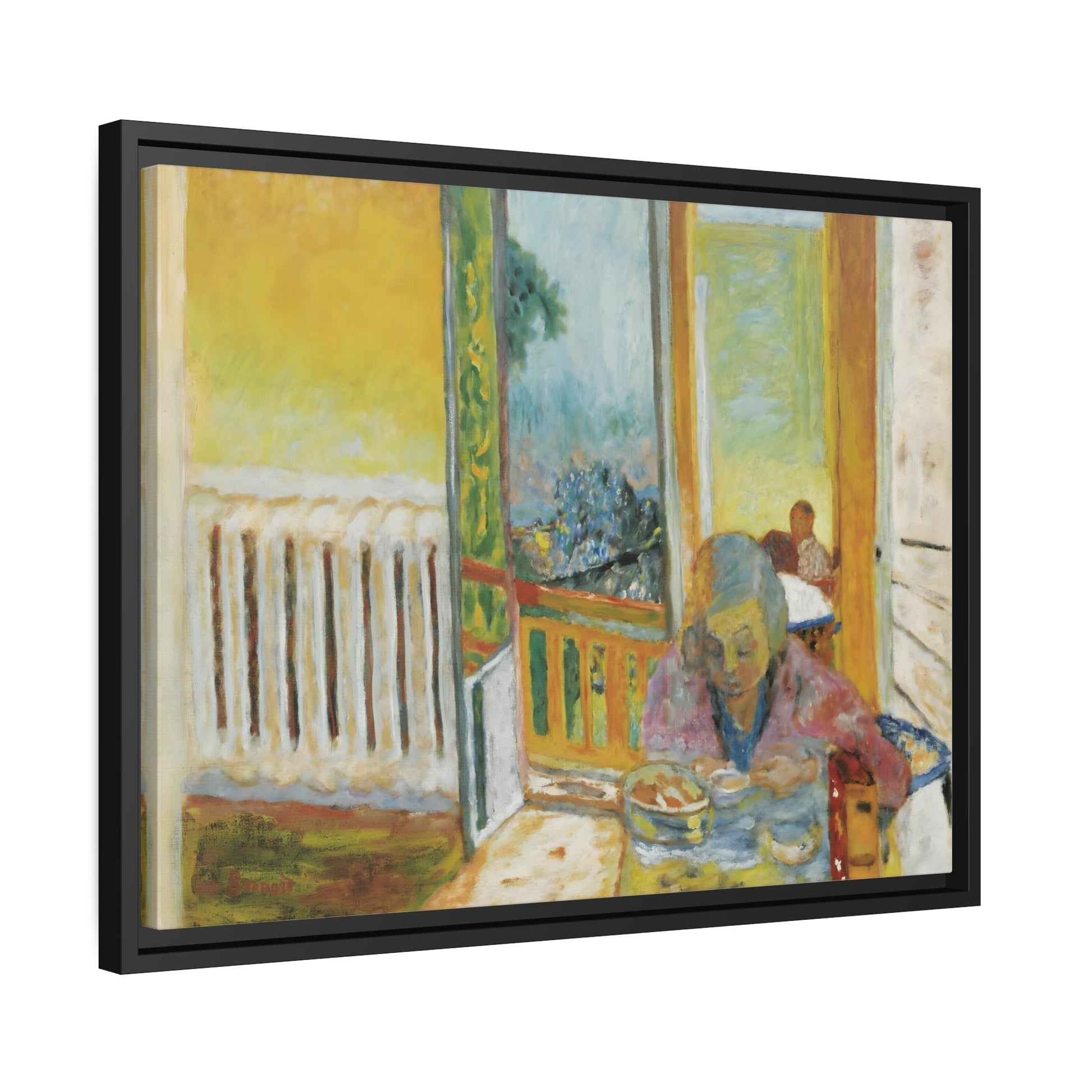 Pierre Bonnard Breakfast Radiator - Framed Canvas Wall Art Print in Black Pinewood Frame