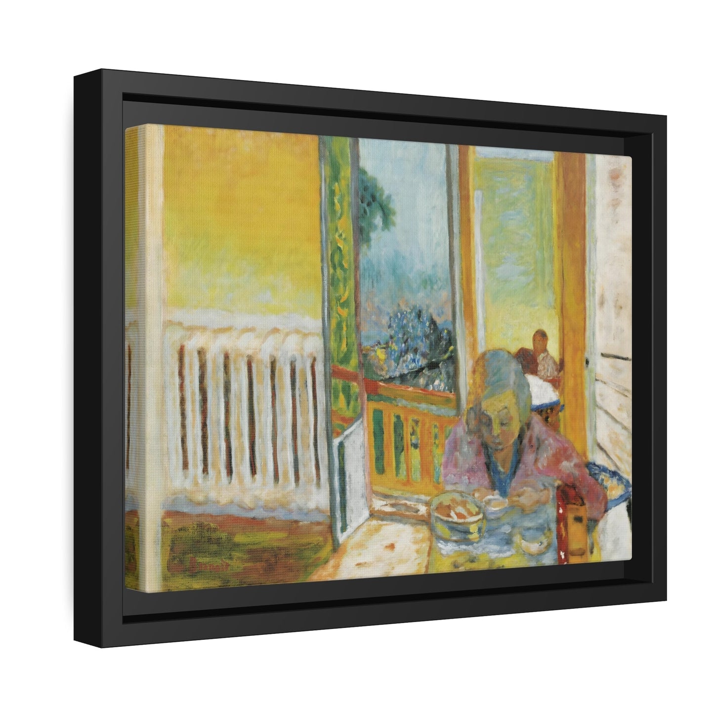 Pierre Bonnard Breakfast Radiator - Framed Canvas Wall Art Print in Black Pinewood Frame