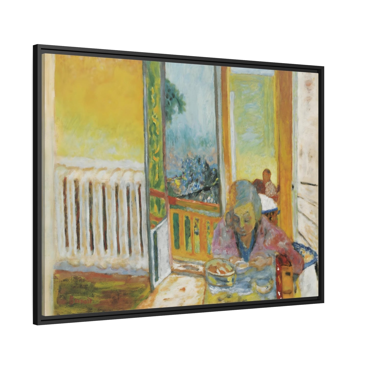 Pierre Bonnard Breakfast Radiator - Framed Canvas Wall Art Print in Black Pinewood Frame