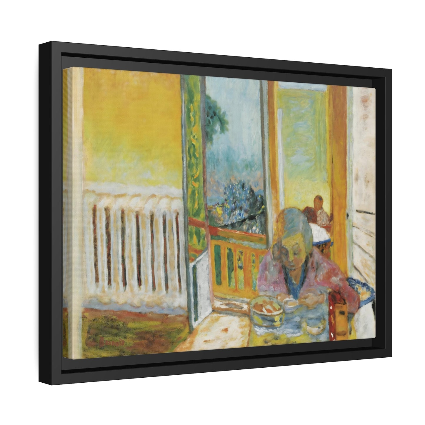 Pierre Bonnard Breakfast Radiator - Framed Canvas Wall Art Print in Black Pinewood Frame