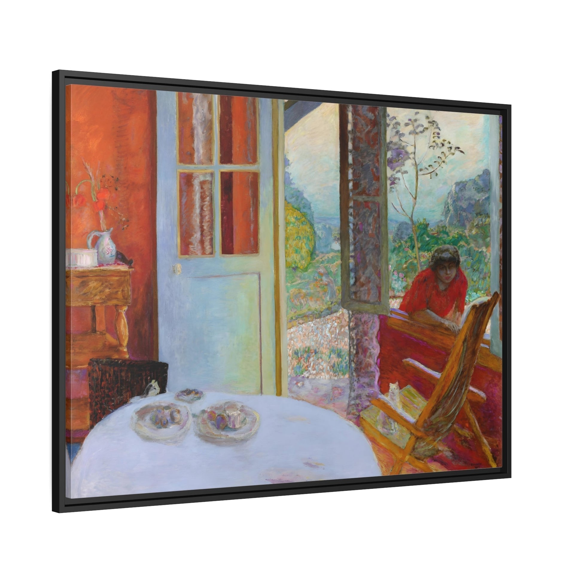 Pierre Bonnard Dining Room in the Country - Framed Canvas Wall Art Print in Black Pinewood Frame