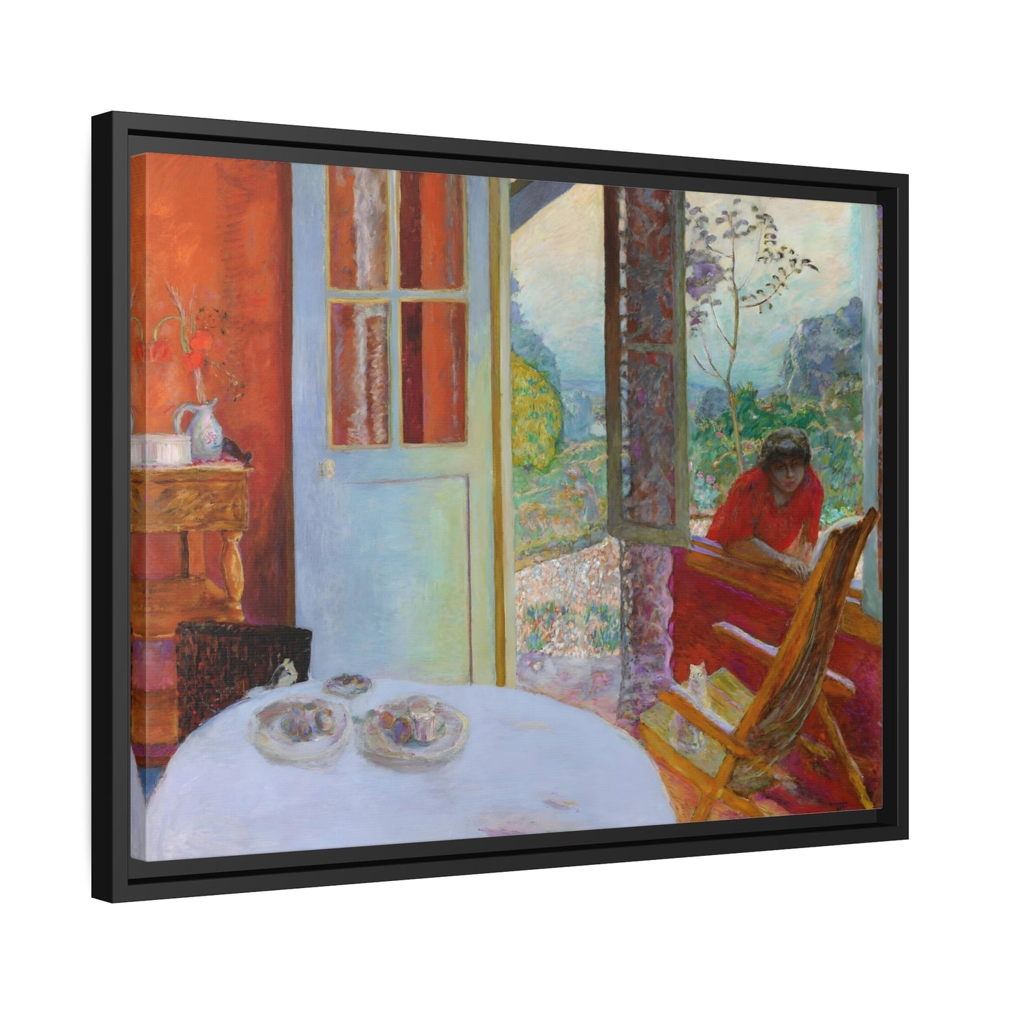 Pierre Bonnard Dining Room in the Country - Framed Canvas Wall Art Print in Black Pinewood Frame