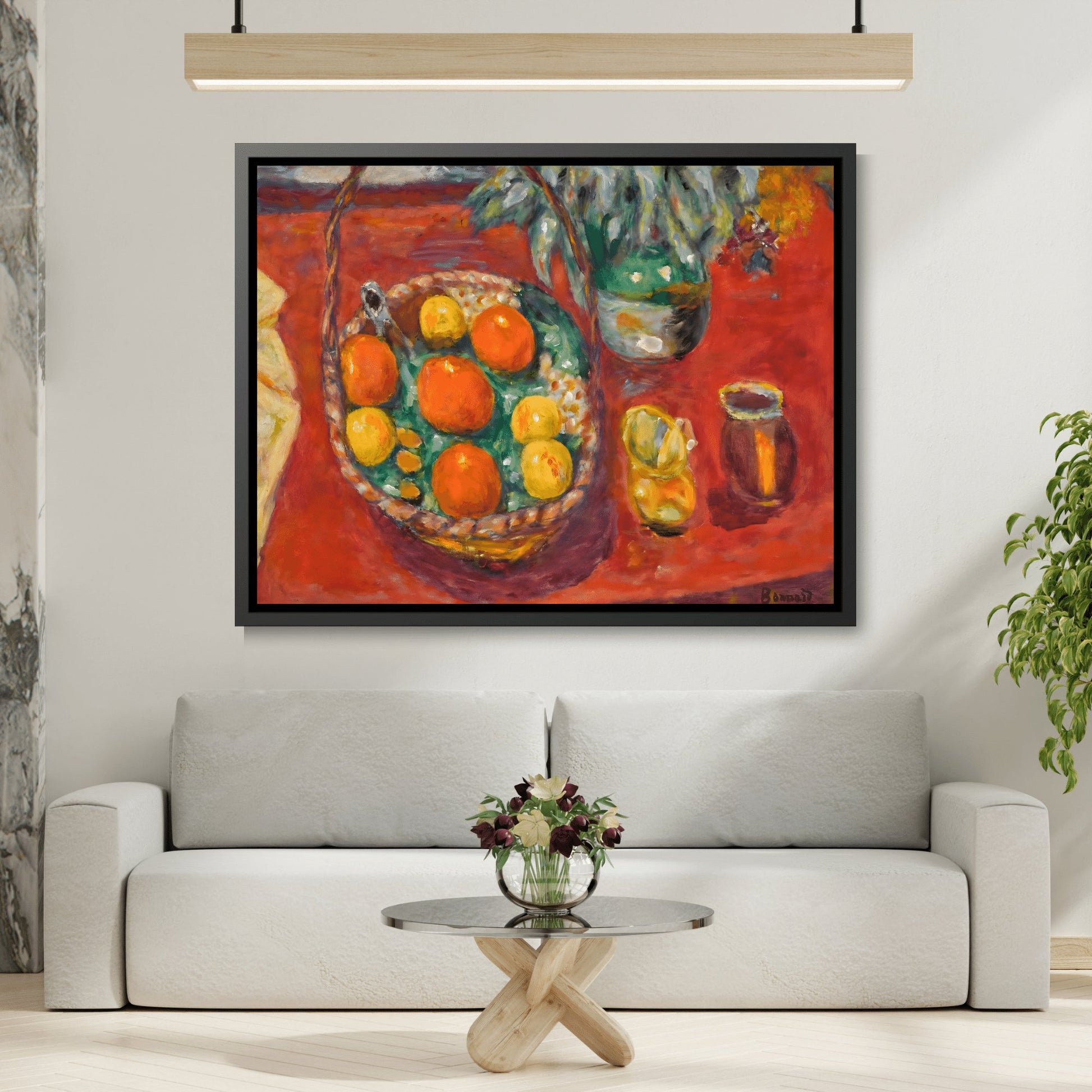 Pierre Bonnard Oranges and Persimmons Fruits - Framed Canvas Wall Art Print in Black Pinewood Frame