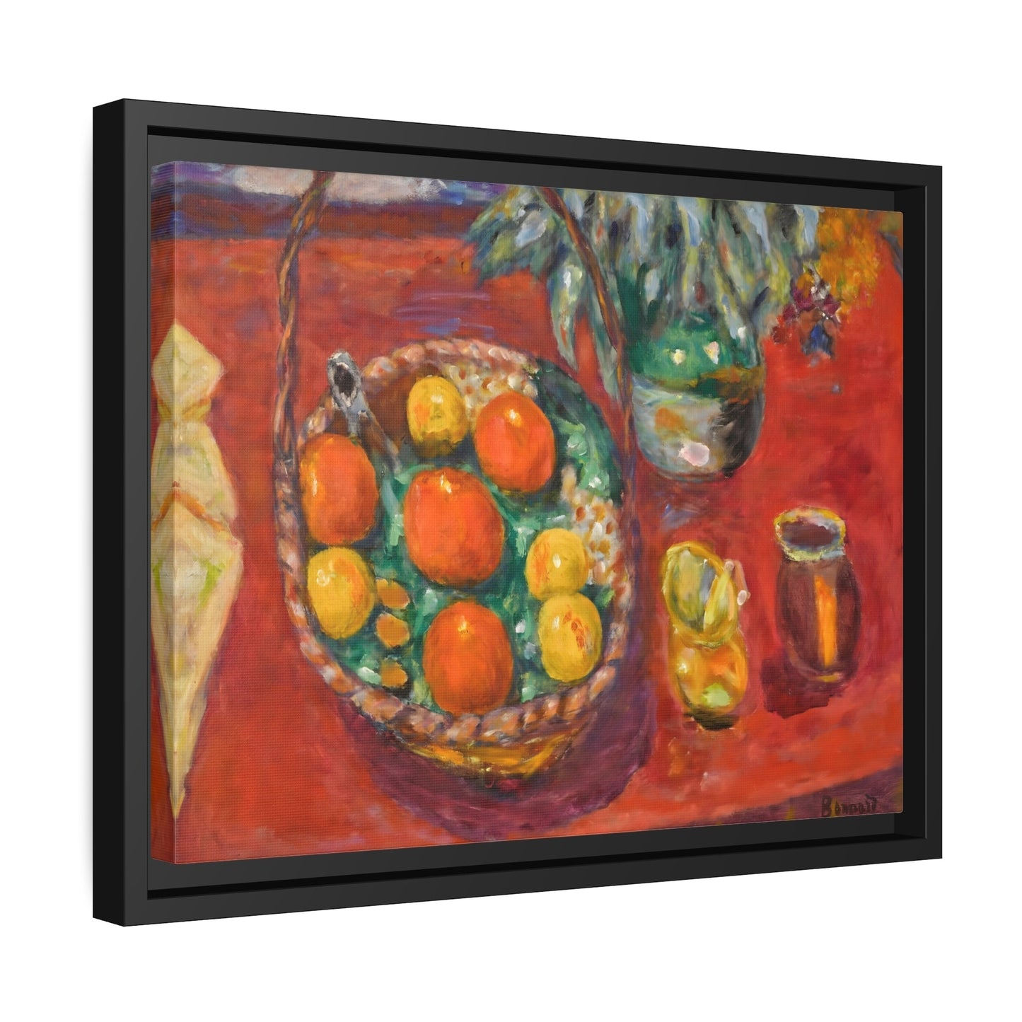 Pierre Bonnard Oranges and Persimmons Fruits - Framed Canvas Wall Art Print in Black Pinewood Frame