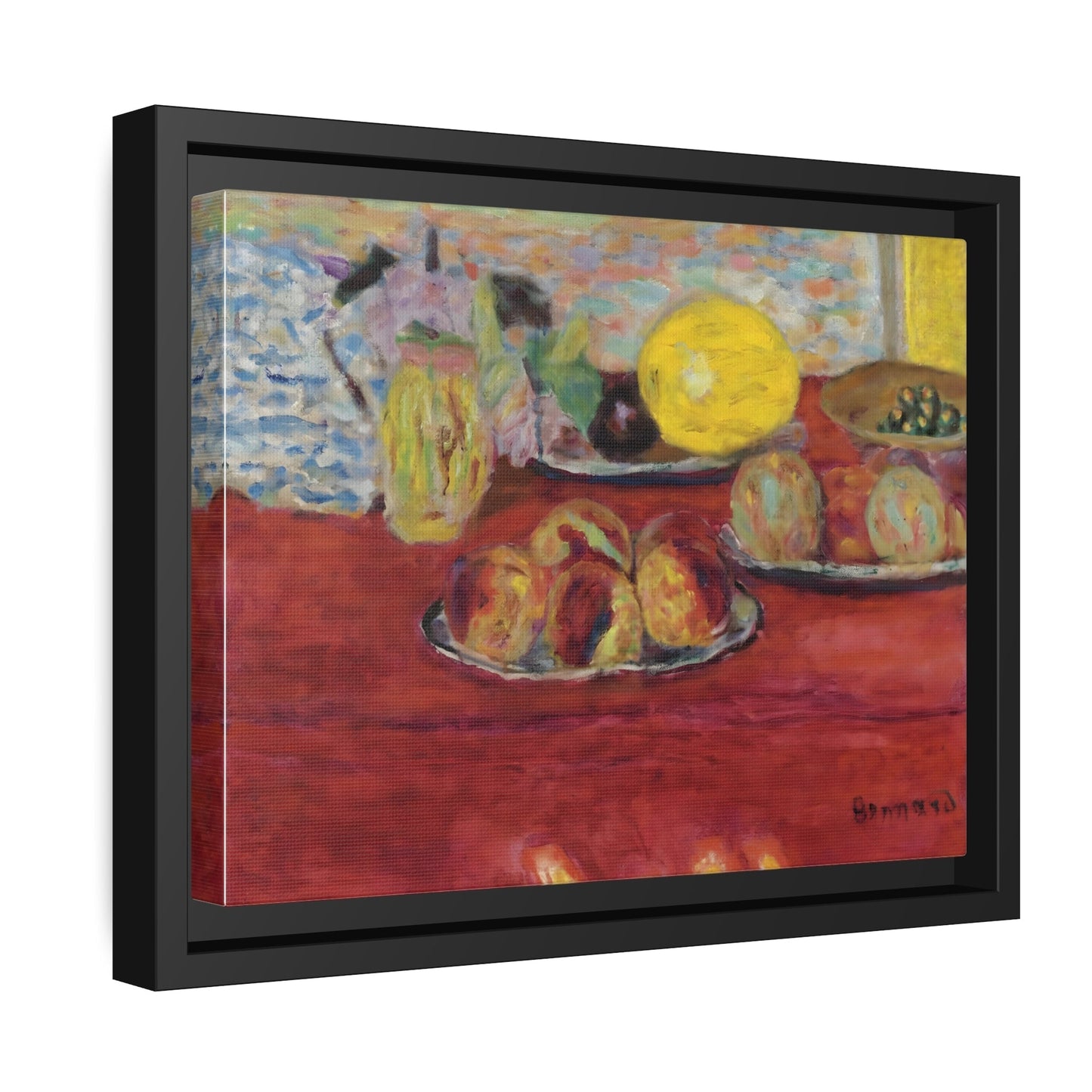 Pierre Bonnard Still Life With Melon - Framed Canvas Wall Art Print in Black Pinewood Frame