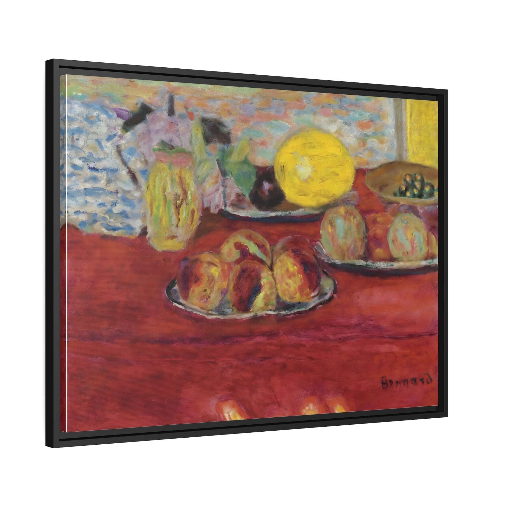 Pierre Bonnard Still Life With Melon - Framed Canvas Wall Art Print in Black Pinewood Frame