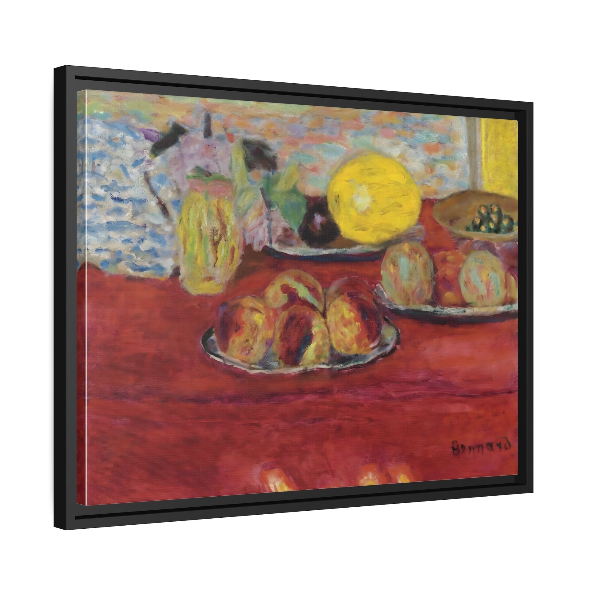 Pierre Bonnard Still Life With Melon - Framed Canvas Wall Art Print in Black Pinewood Frame