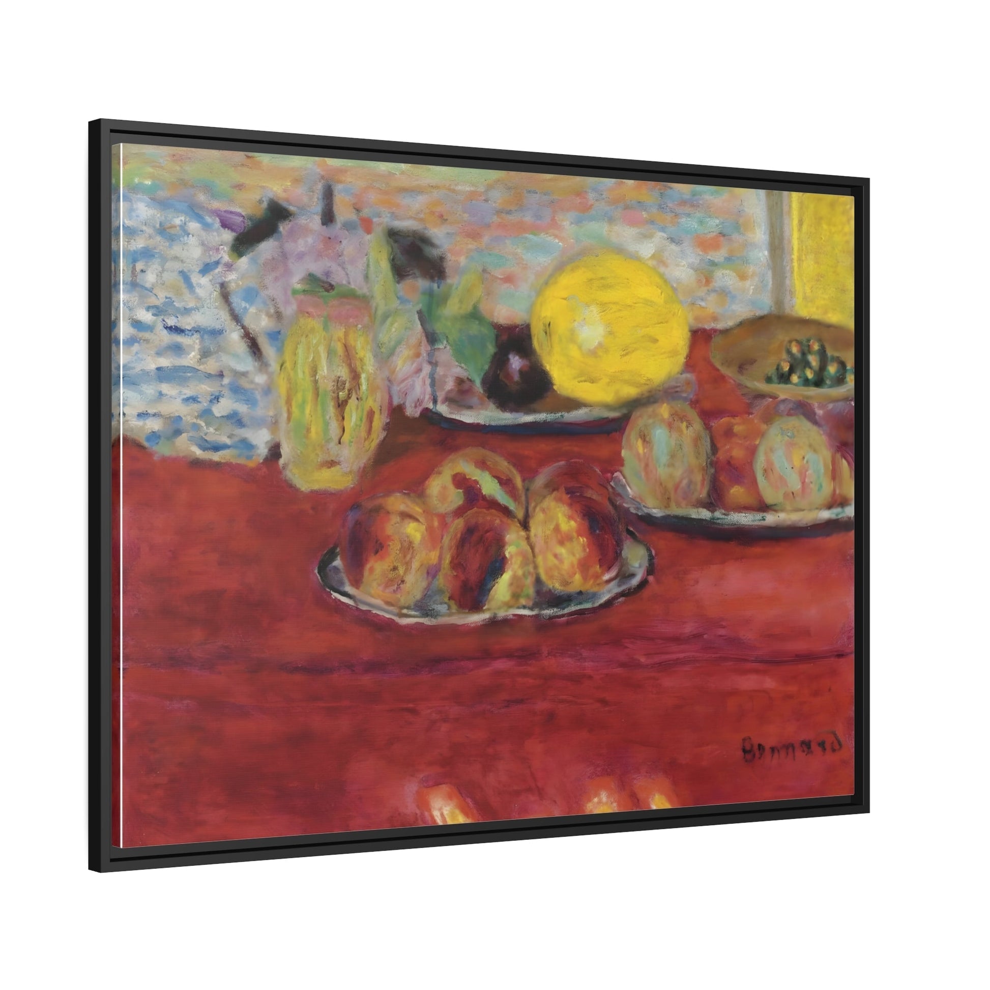 Pierre Bonnard Still Life With Melon - Framed Canvas Wall Art Print in Black Pinewood Frame