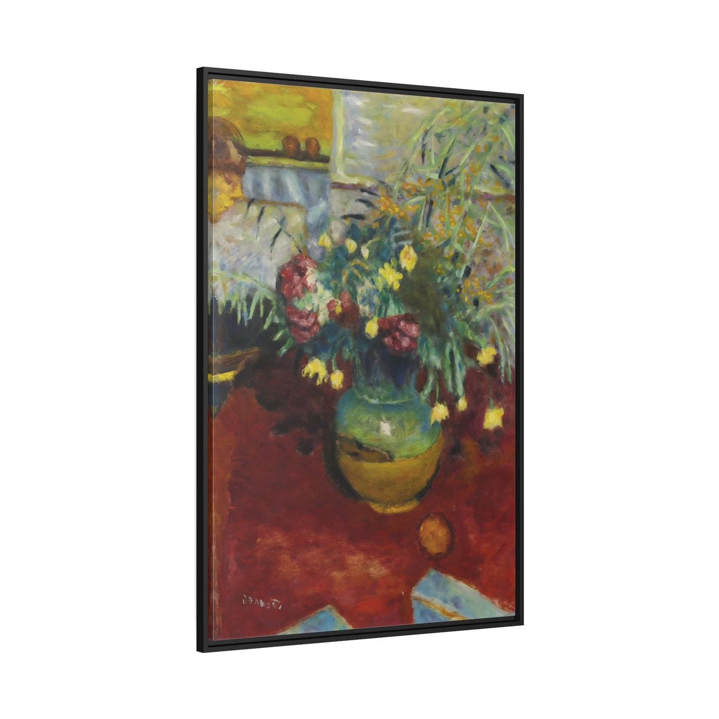 Pierre Bonnard Vase of Flowers with Figure - Framed Canvas Print