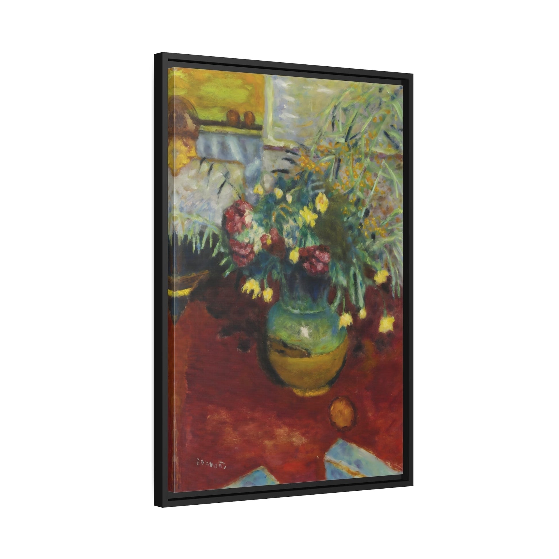 Pierre Bonnard Vase of Flowers with Figure - Framed Canvas Print