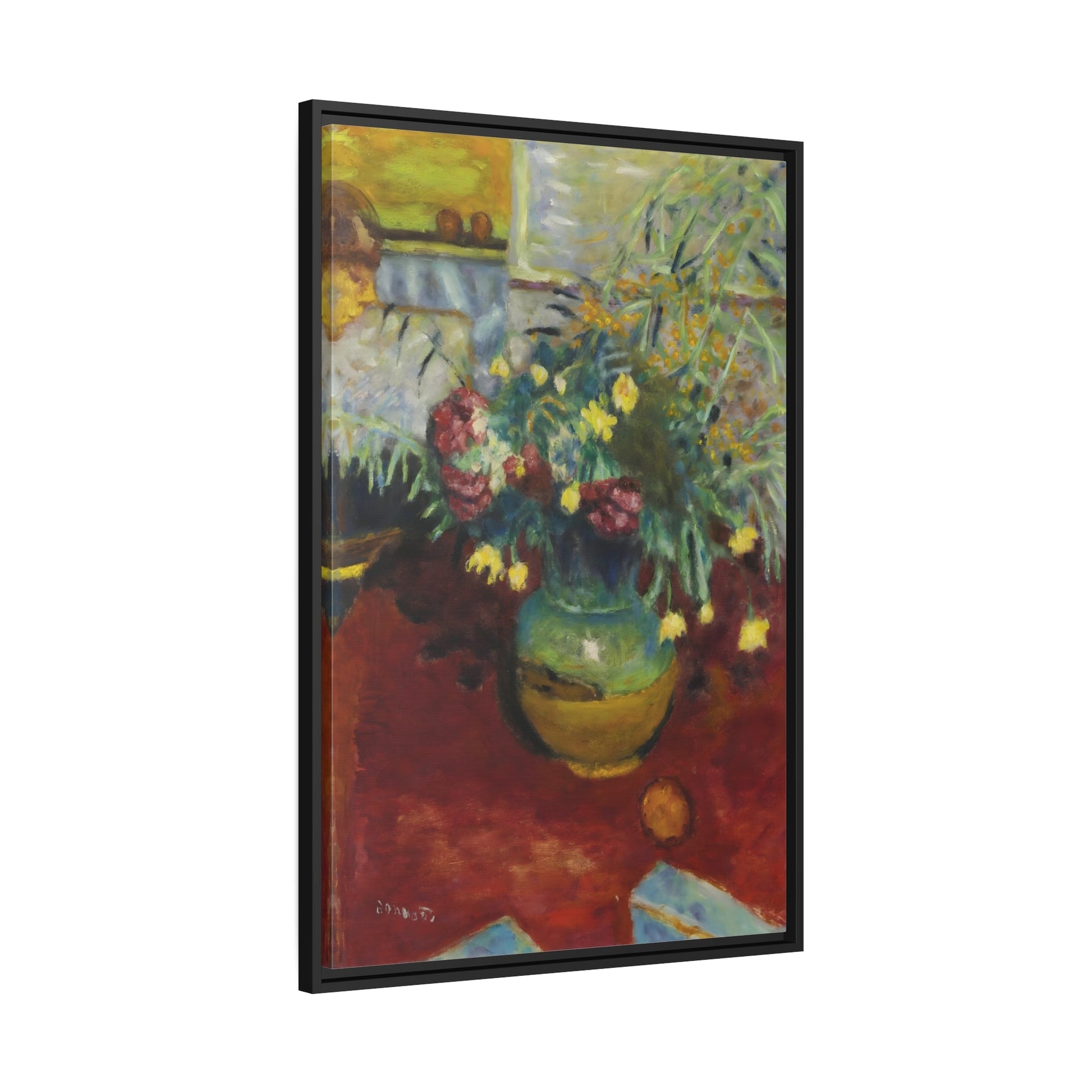 Pierre Bonnard Vase of Flowers with Figure - Framed Canvas Print