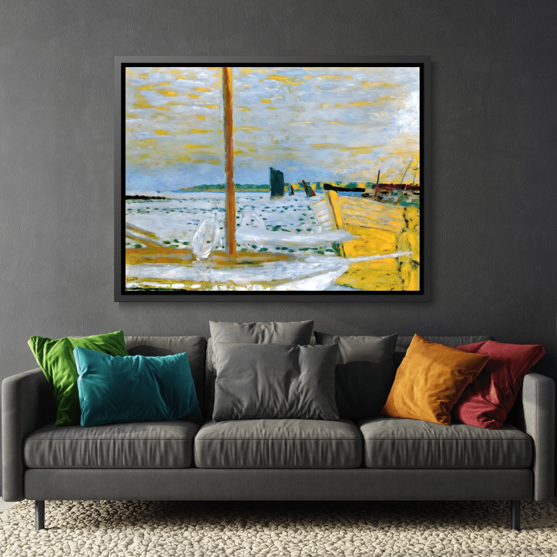 Pierre Bonnard Yellow Boat - Framed Canvas Wall Art Print in Black Pinewood Frame