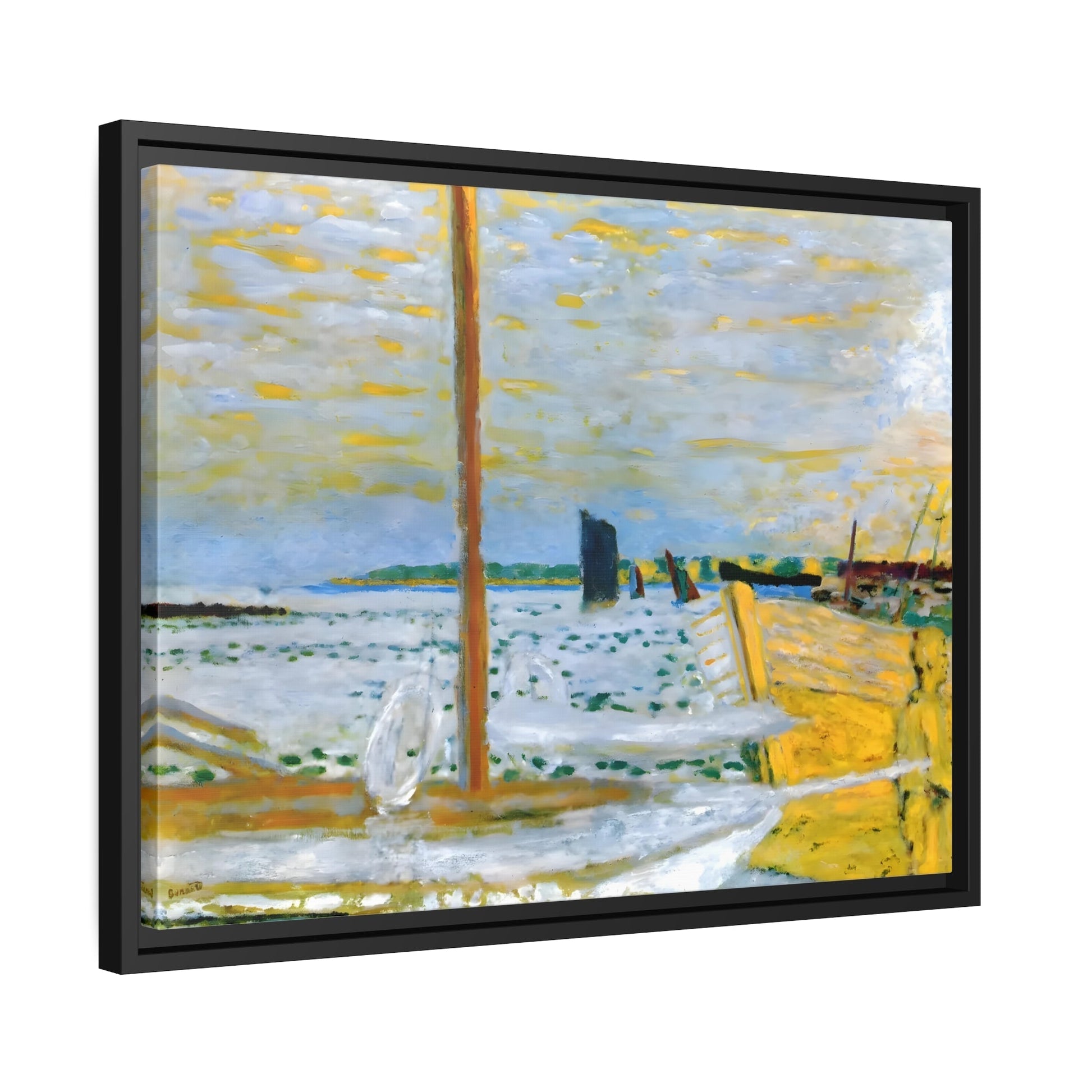 Pierre Bonnard Yellow Boat - Framed Canvas Wall Art Print in Black Pinewood Frame