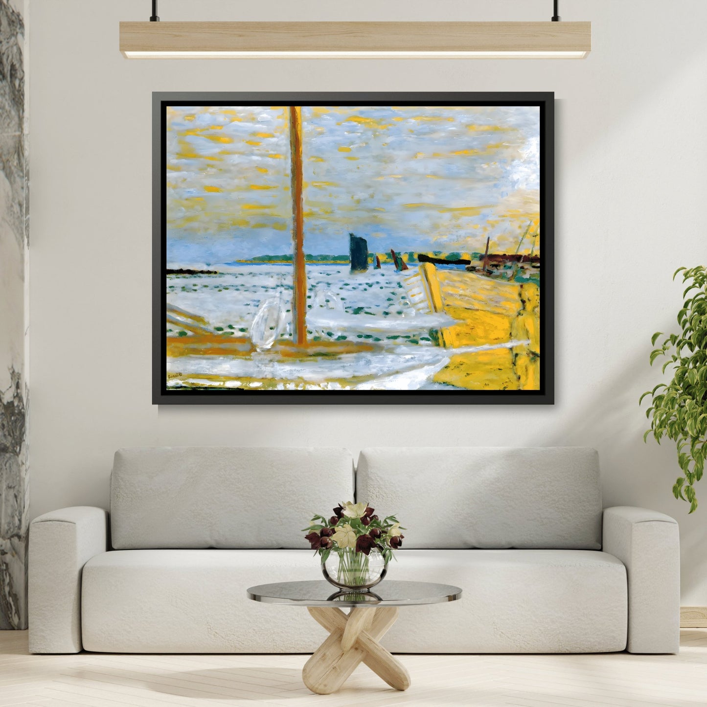 Pierre Bonnard Yellow Boat - Framed Canvas Wall Art Print in Black Pinewood Frame