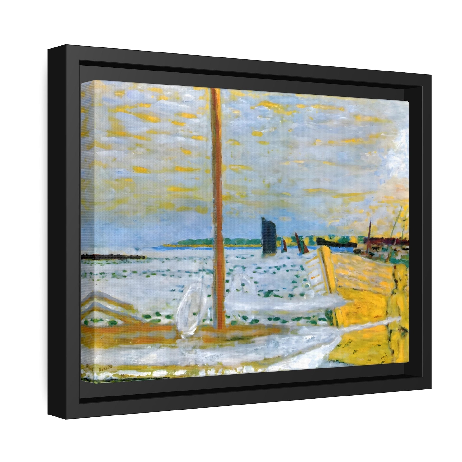 Pierre Bonnard Yellow Boat - Framed Canvas Wall Art Print in Black Pinewood Frame