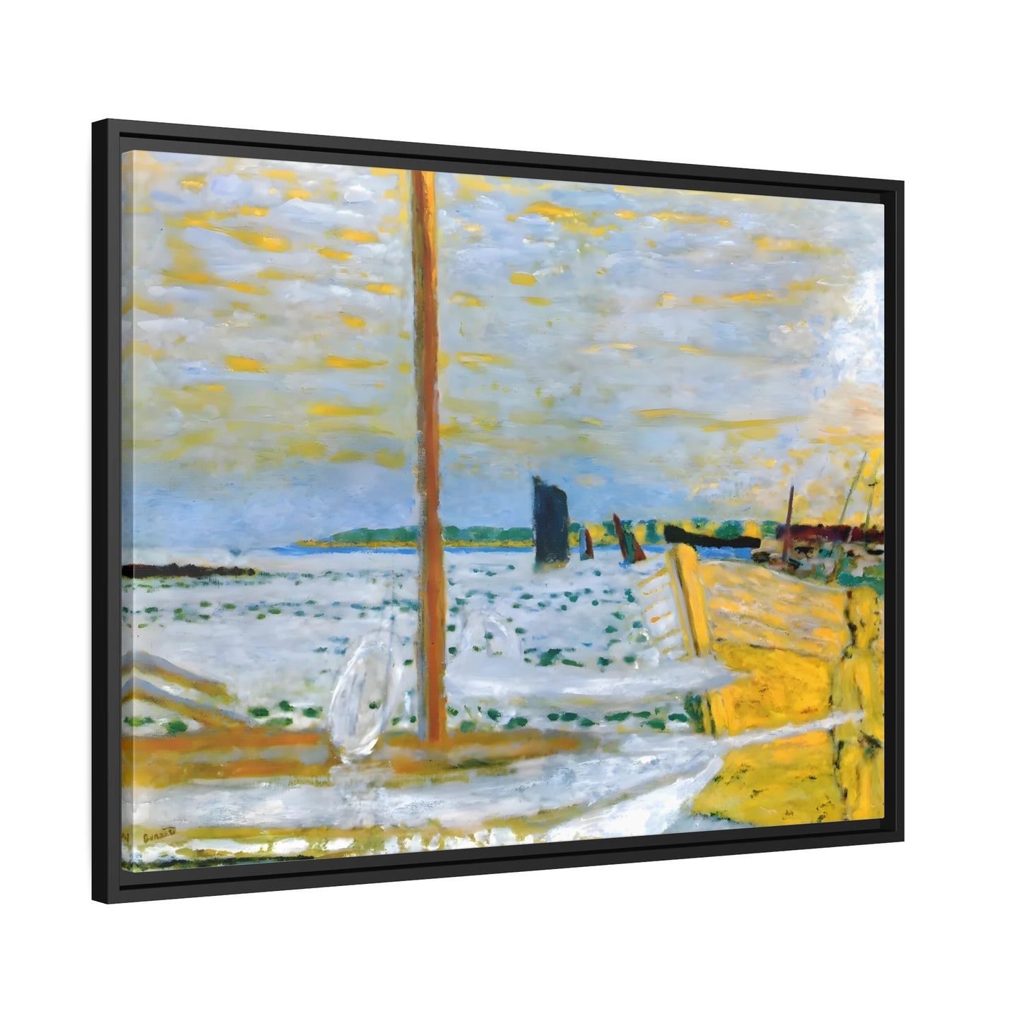 Pierre Bonnard Yellow Boat - Framed Canvas Wall Art Print in Black Pinewood Frame