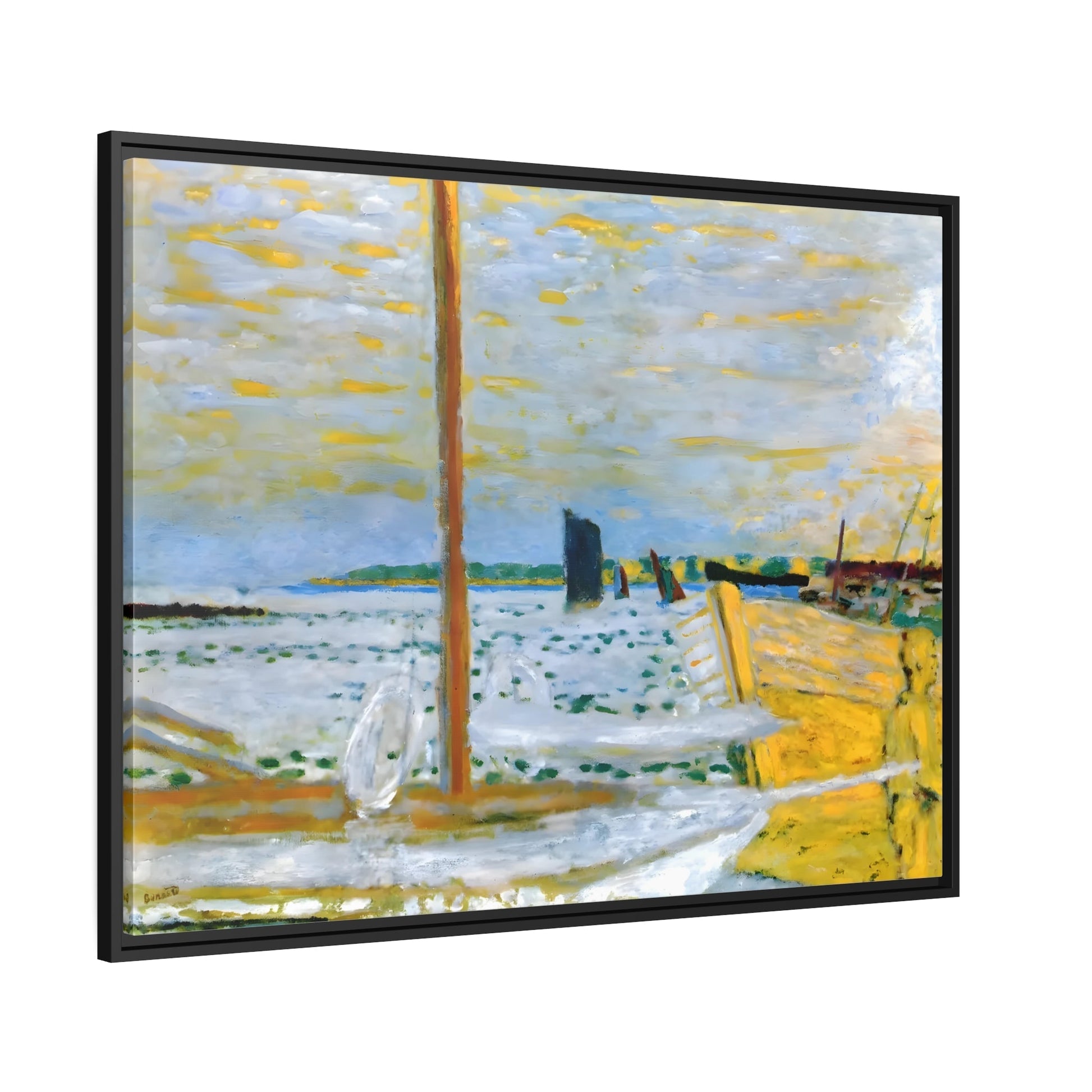 Pierre Bonnard Yellow Boat - Framed Canvas Wall Art Print in Black Pinewood Frame