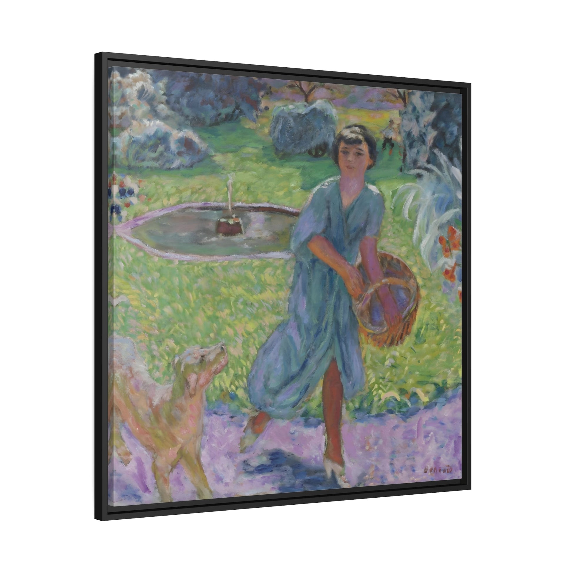 Pierre Bonnard Young Girl Playing with a Dog - Square Framed Canvas Wall Art Print