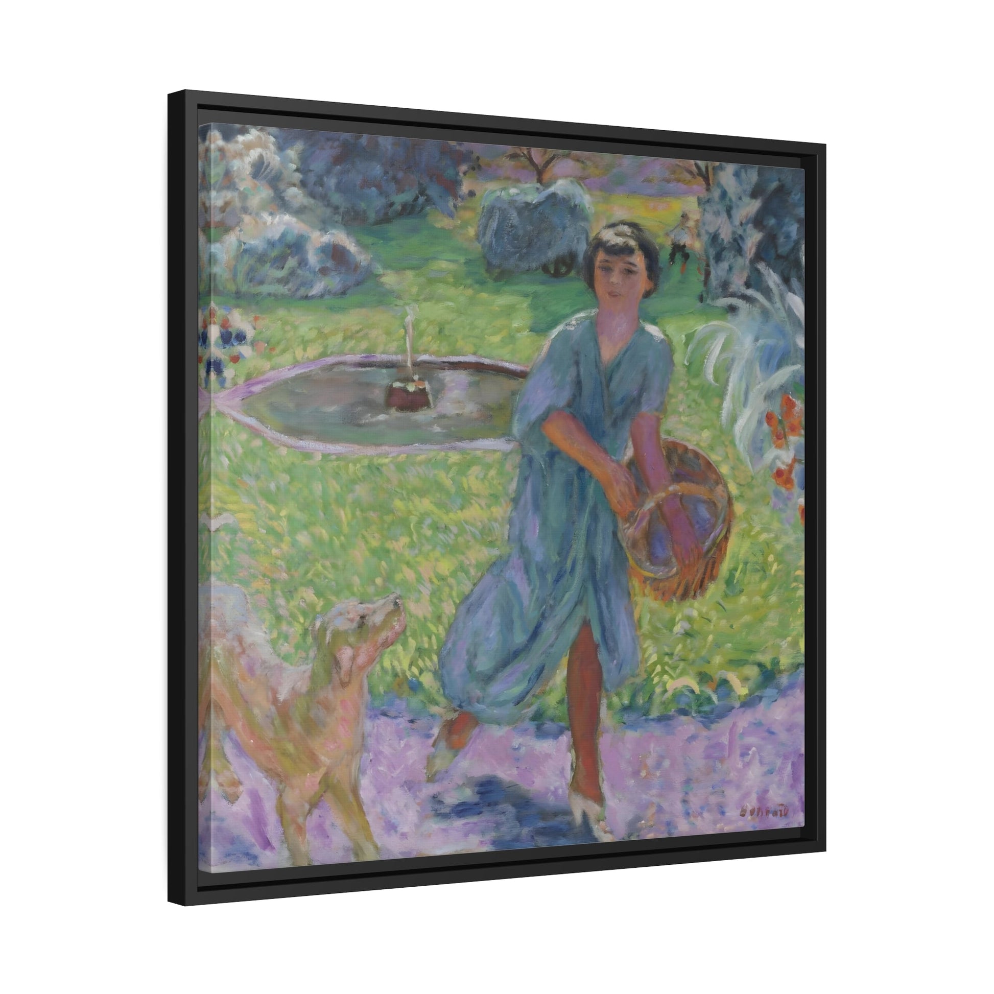 Pierre Bonnard Young Girl Playing with a Dog - Square Framed Canvas Wall Art Print