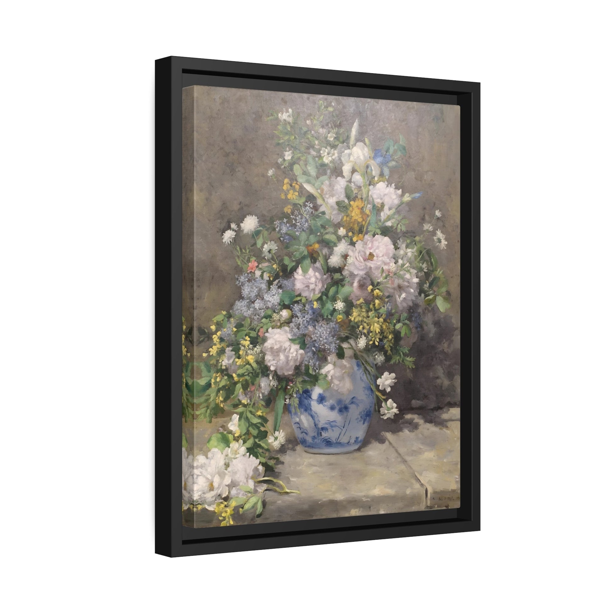 Pierre Renoir Spring Bouquet - Framed Canvas Wall Art Print in Black Frame