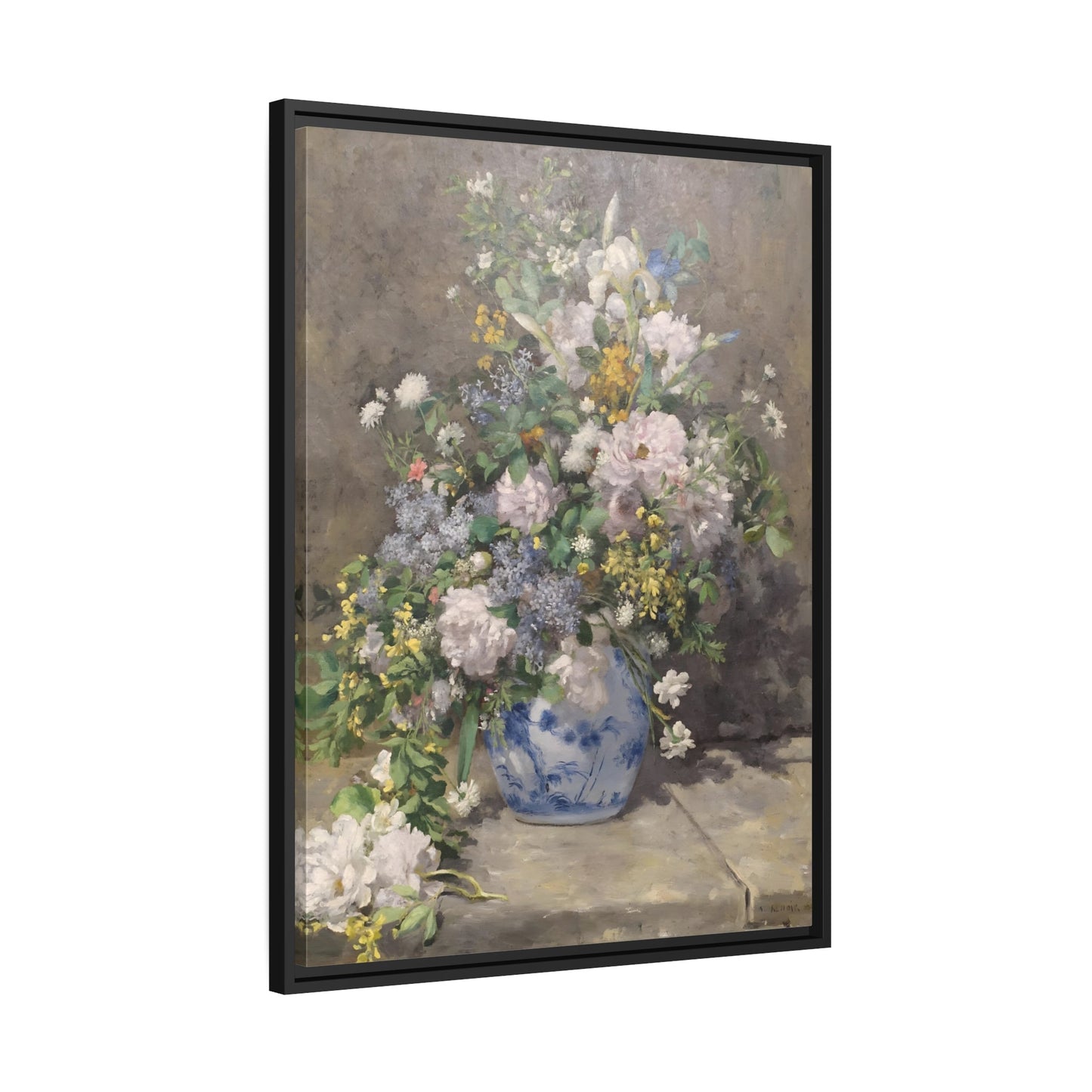 Pierre Renoir Spring Bouquet - Framed Canvas Wall Art Print in Black Frame