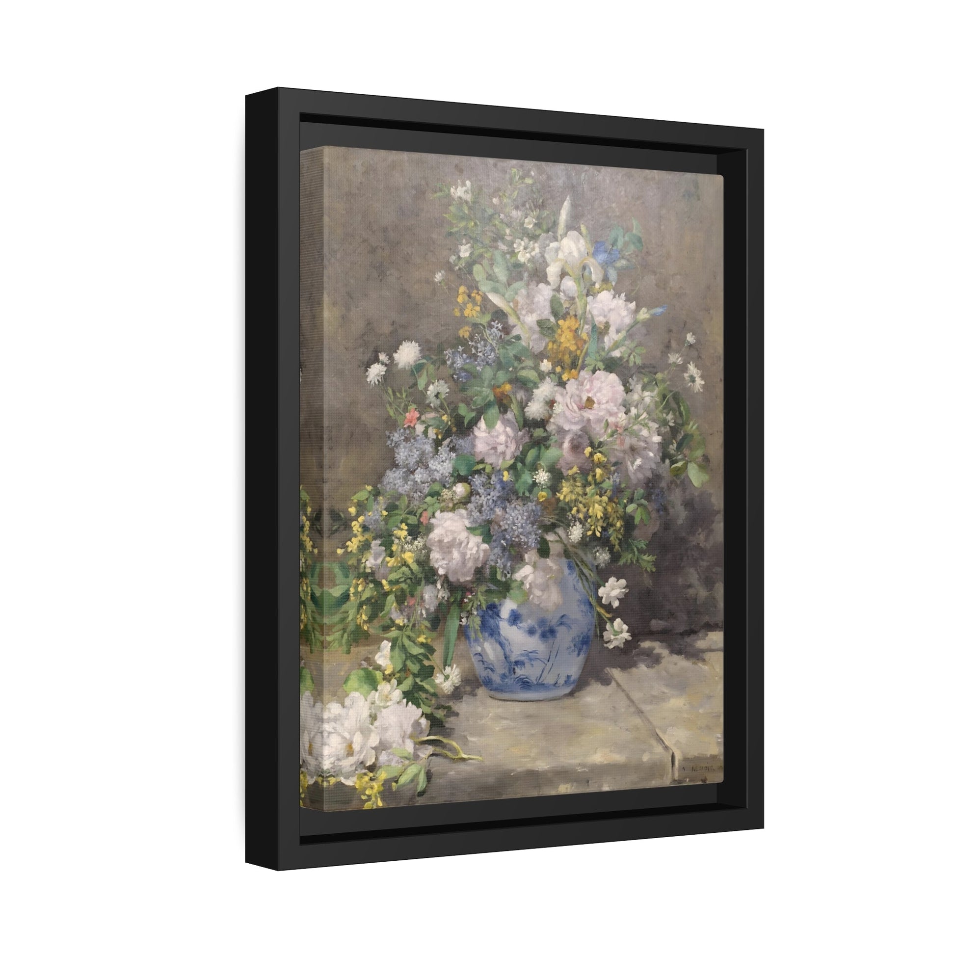 Pierre Renoir Spring Bouquet - Framed Canvas Wall Art Print in Black Frame