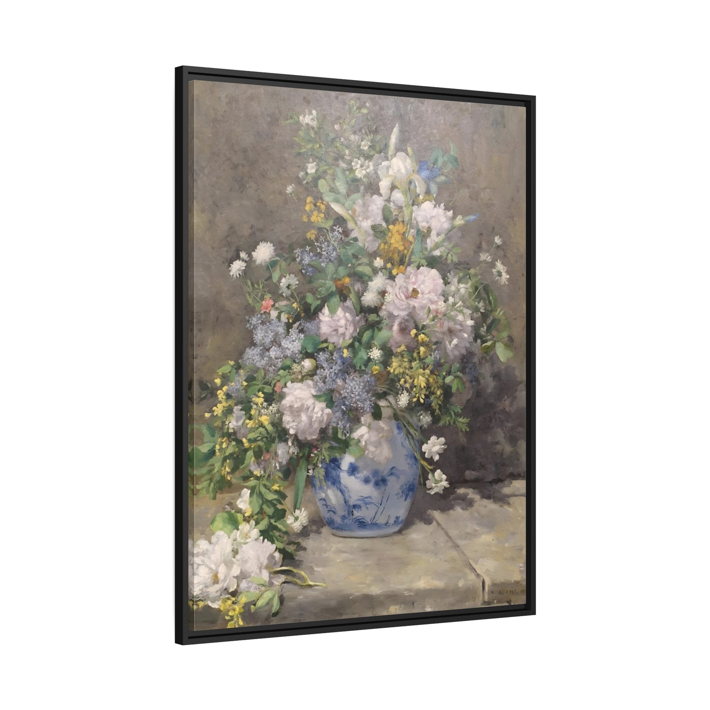 Pierre Renoir Spring Bouquet - Framed Canvas Wall Art Print in Black Frame