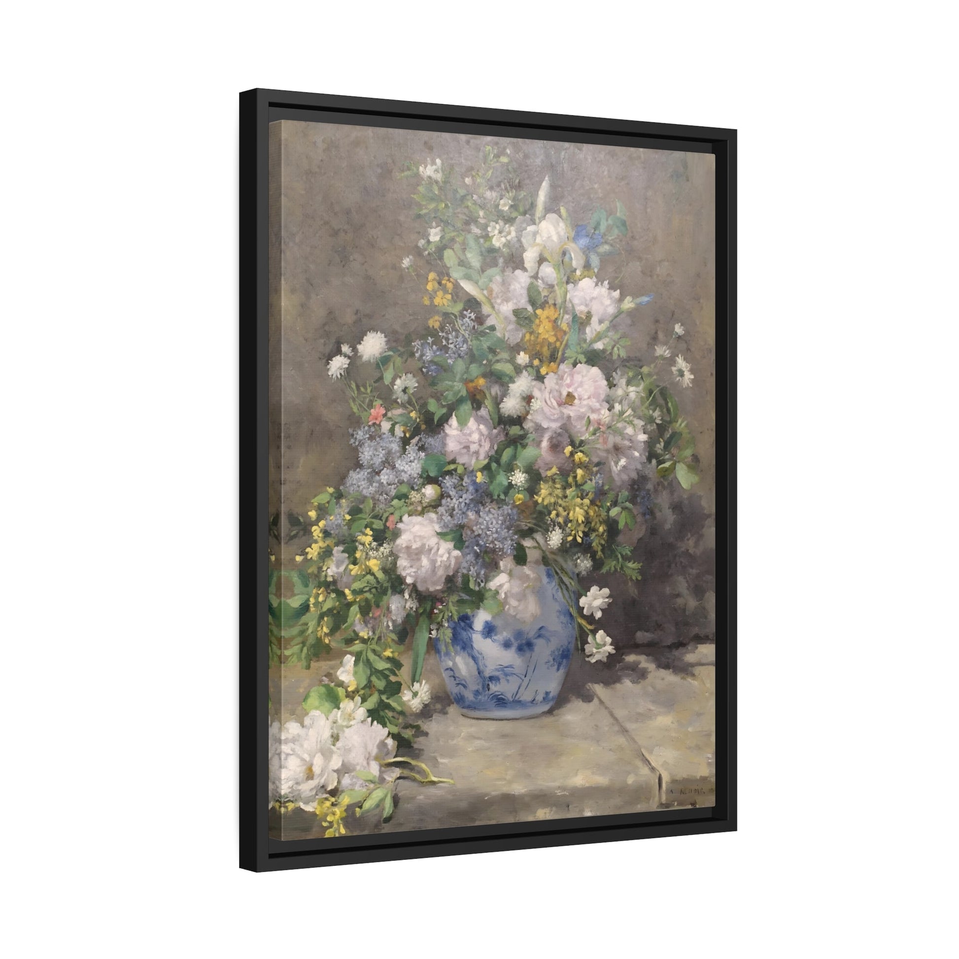 Pierre Renoir Spring Bouquet - Framed Canvas Wall Art Print in Black Frame