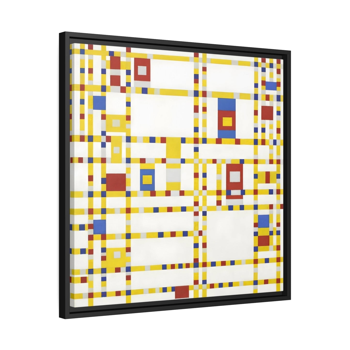 Piet Mondrian Boogie Woogie - Square Geometric Canvas Wall Art Print in Black Frame