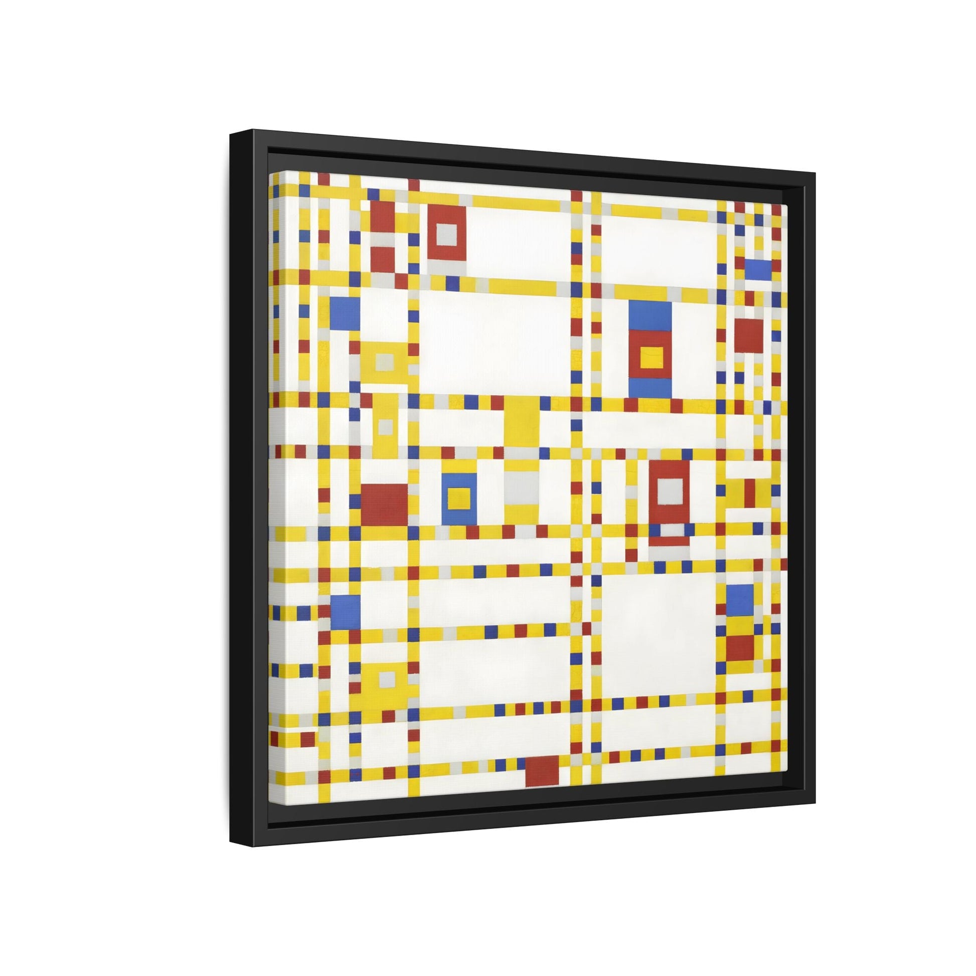 Piet Mondrian Boogie Woogie - Square Geometric Canvas Wall Art Print in Black Frame - YesArtYes