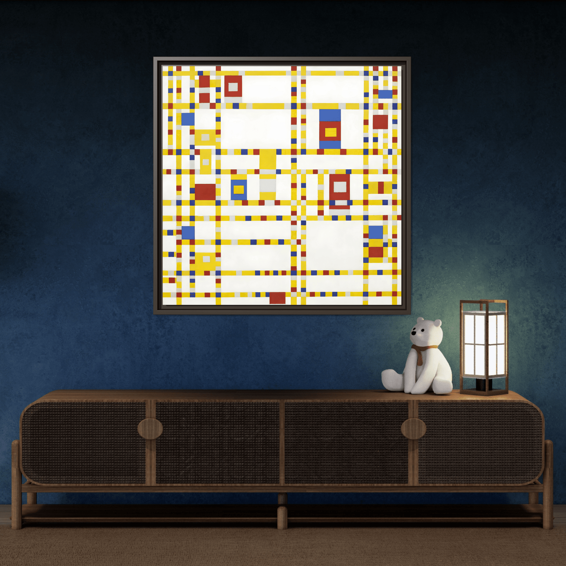 Piet Mondrian Boogie Woogie - Square Geometric Canvas Wall Art Print in Black Frame - YesArtYes