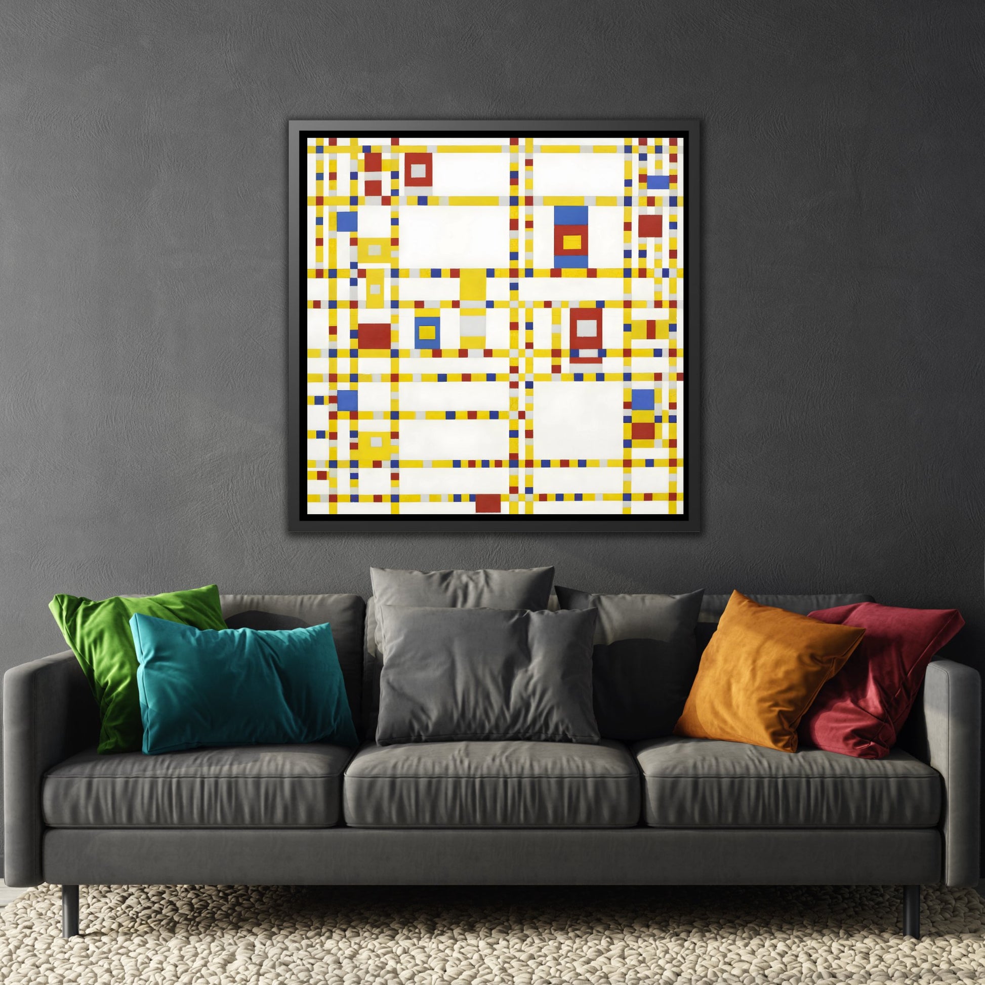 Piet Mondrian Boogie Woogie - Square Geometric Canvas Wall Art Print in Black Frame