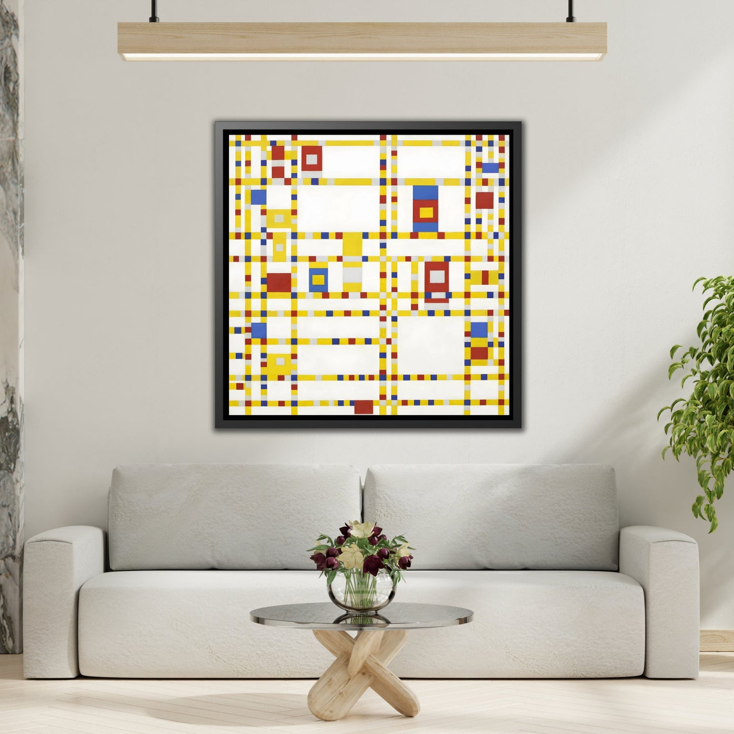 Piet Mondrian Boogie Woogie - Square Geometric Canvas Wall Art Print in Black Frame