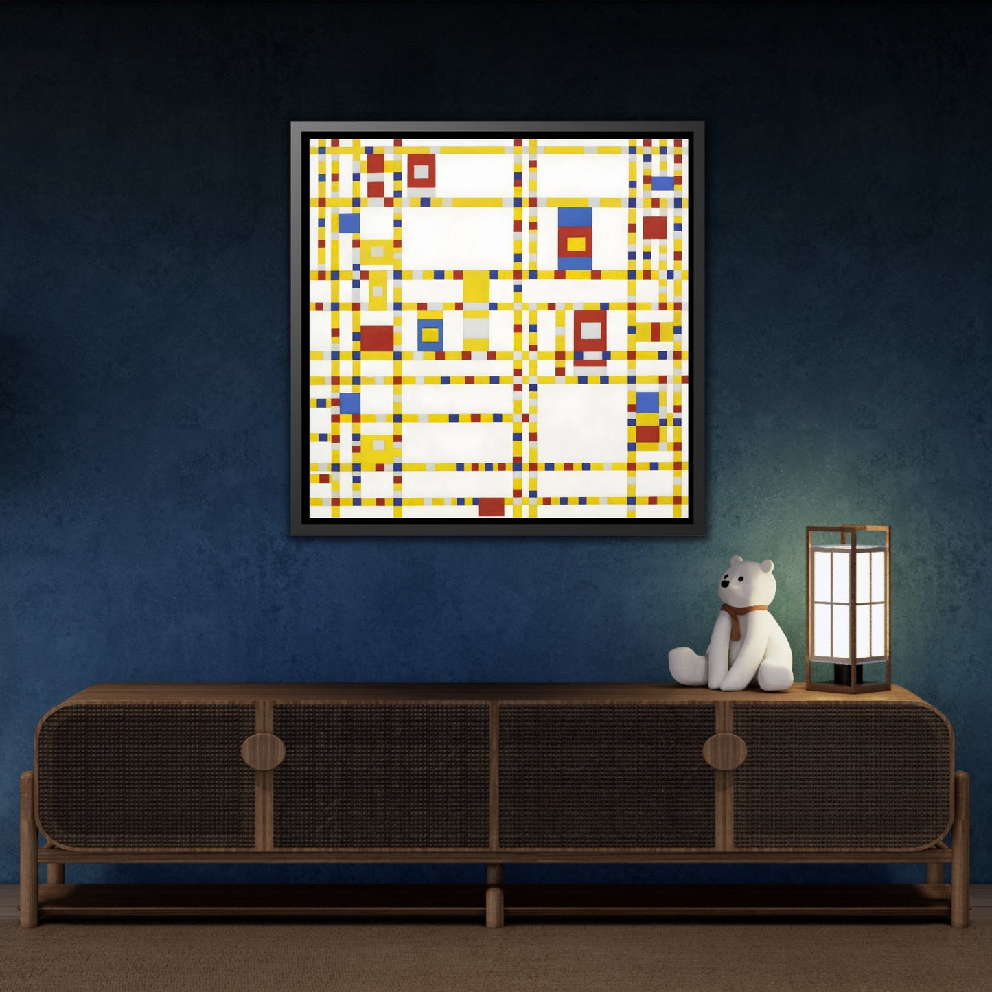 Piet Mondrian Boogie Woogie - Square Geometric Canvas Wall Art Print in Black Frame