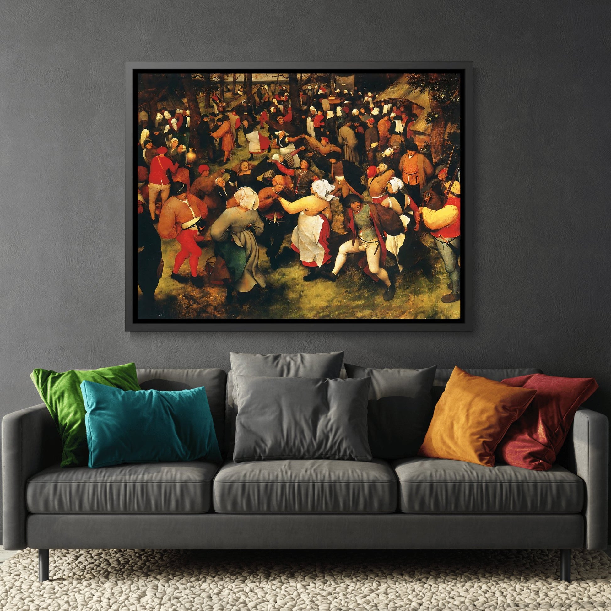 Pieter Bruegel The Elder The Wedding Dance - Framed Canvas Wall Art Print in Black Frame