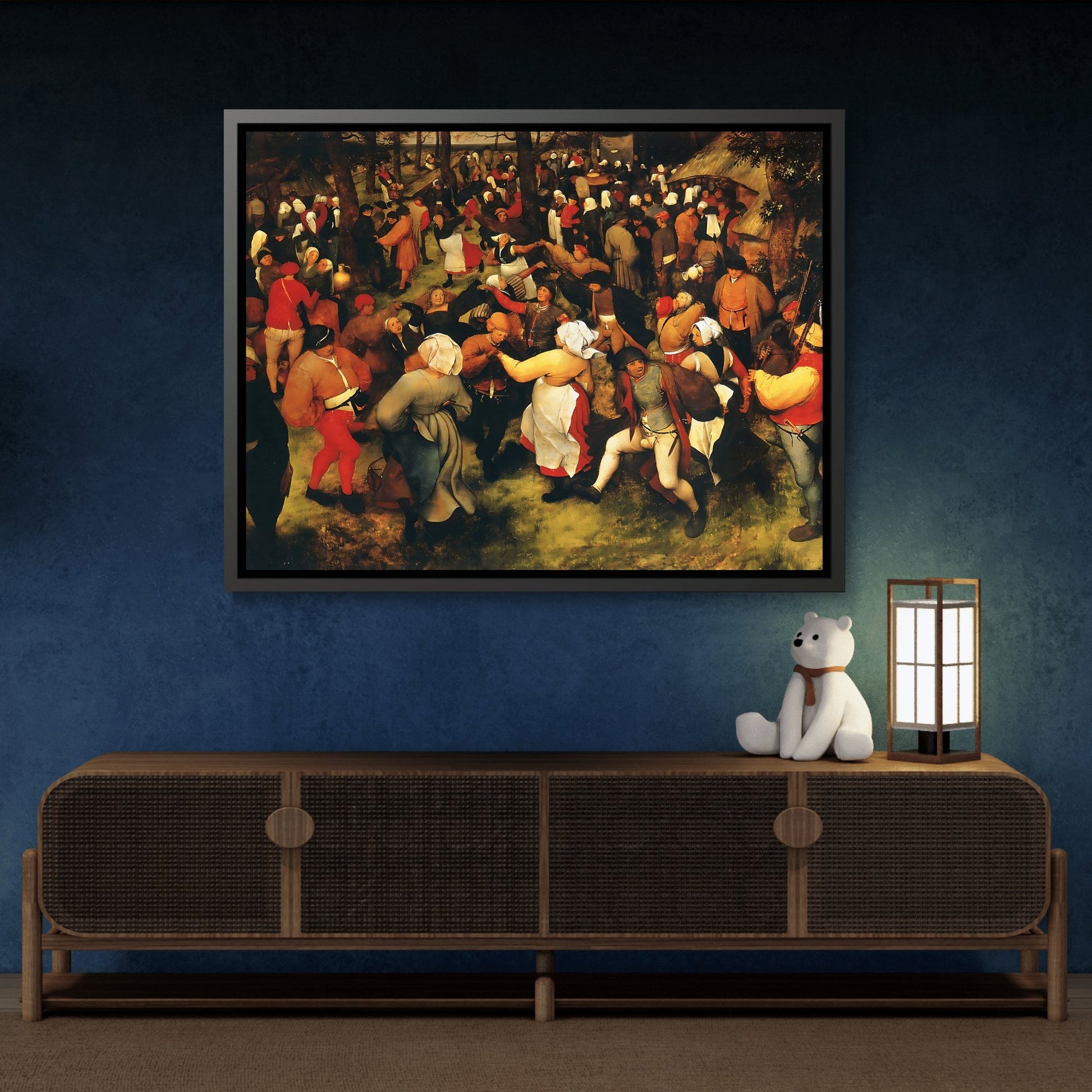 Pieter Bruegel The Elder The Wedding Dance - Framed Canvas Wall Art Print in Black Frame