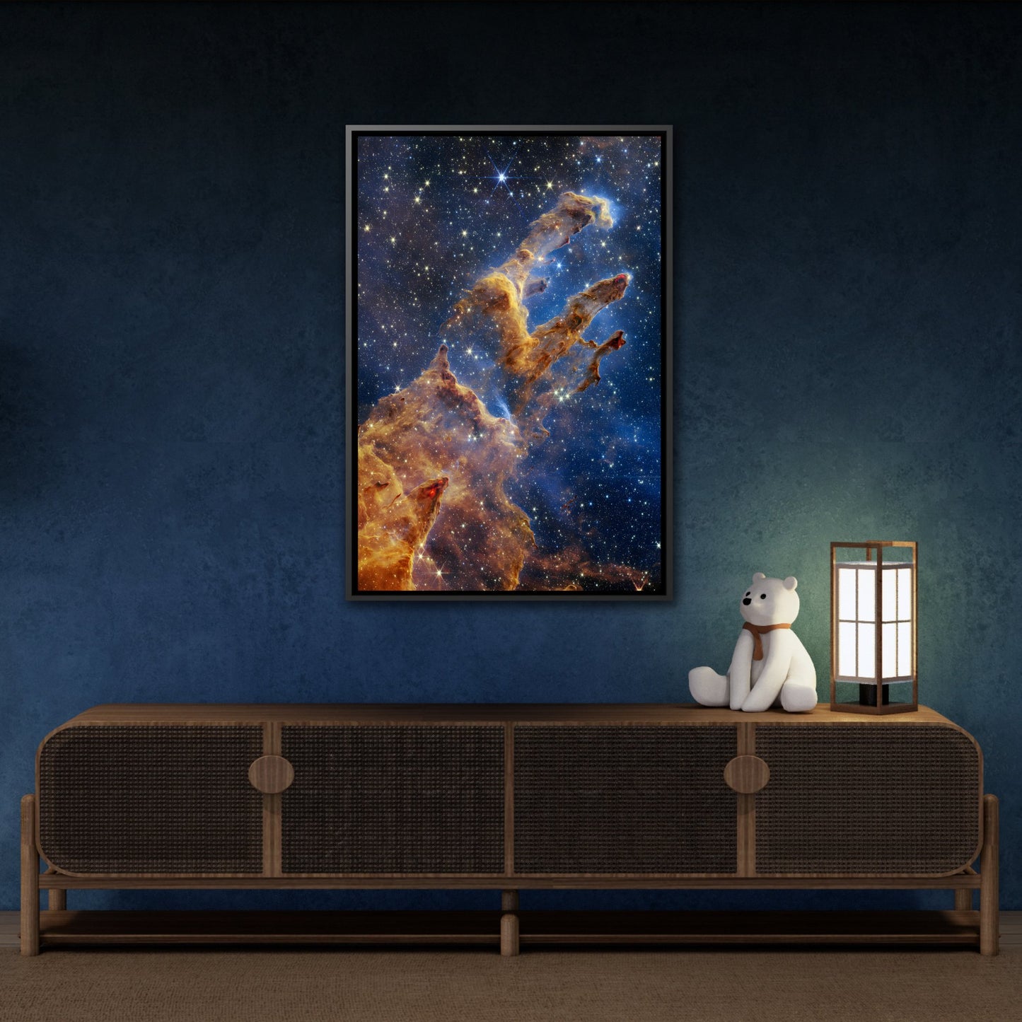 Pillars of Creation NASA James Webb Space Telescope First Images Deep Field - Framed Canvas Wall Art Print in Black Frame