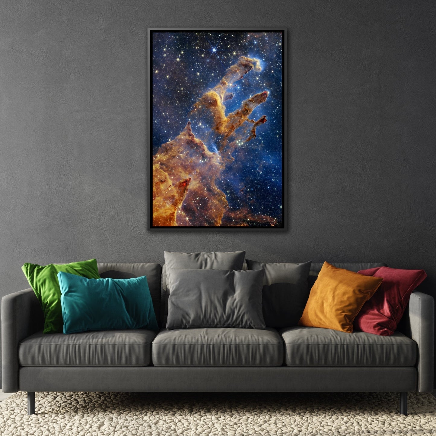 Pillars of Creation NASA James Webb Space Telescope First Images Deep Field - Framed Canvas Wall Art Print in Black Frame