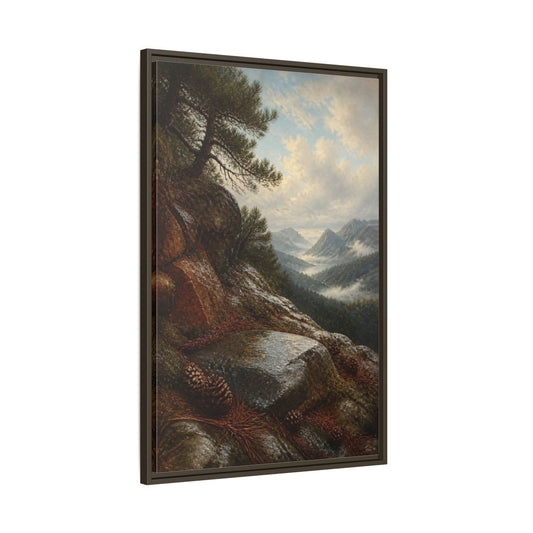 Pine Nature Overlook Framed Canvas Print – Living Room, Above Fireplace, Earthy Greens And Warm Browns - YesArtYes